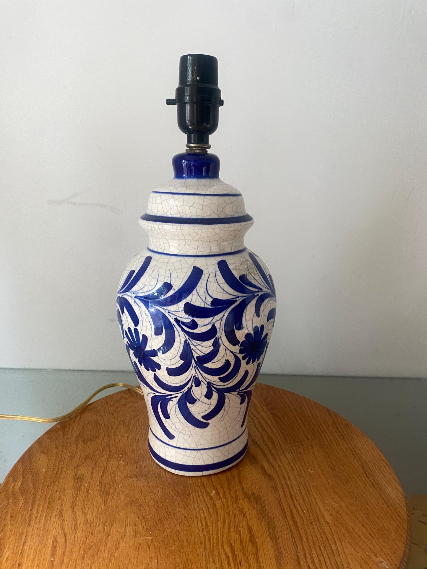 Medium Retro Blue and White Ceramic Lamp No Shade