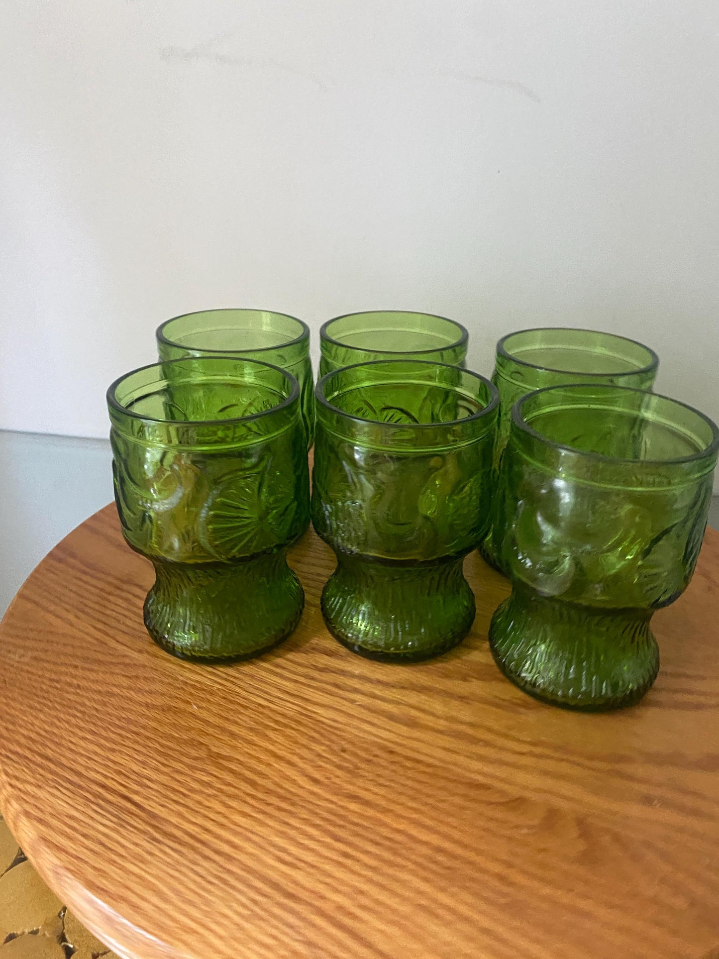 Set of 6 MCM Fidenza Citrus Embossed Green Glass Tumblers Made in Italy