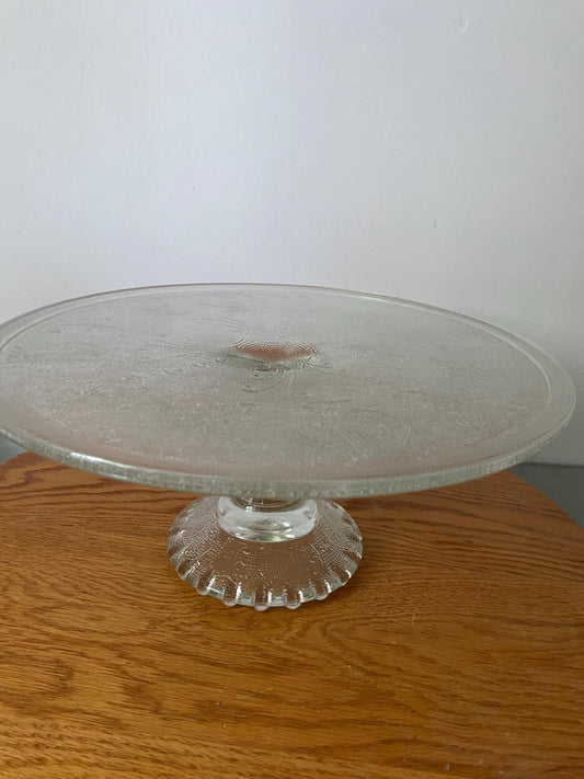 Vintage Jennette Clear Glass Harp Pattern Cake Plate