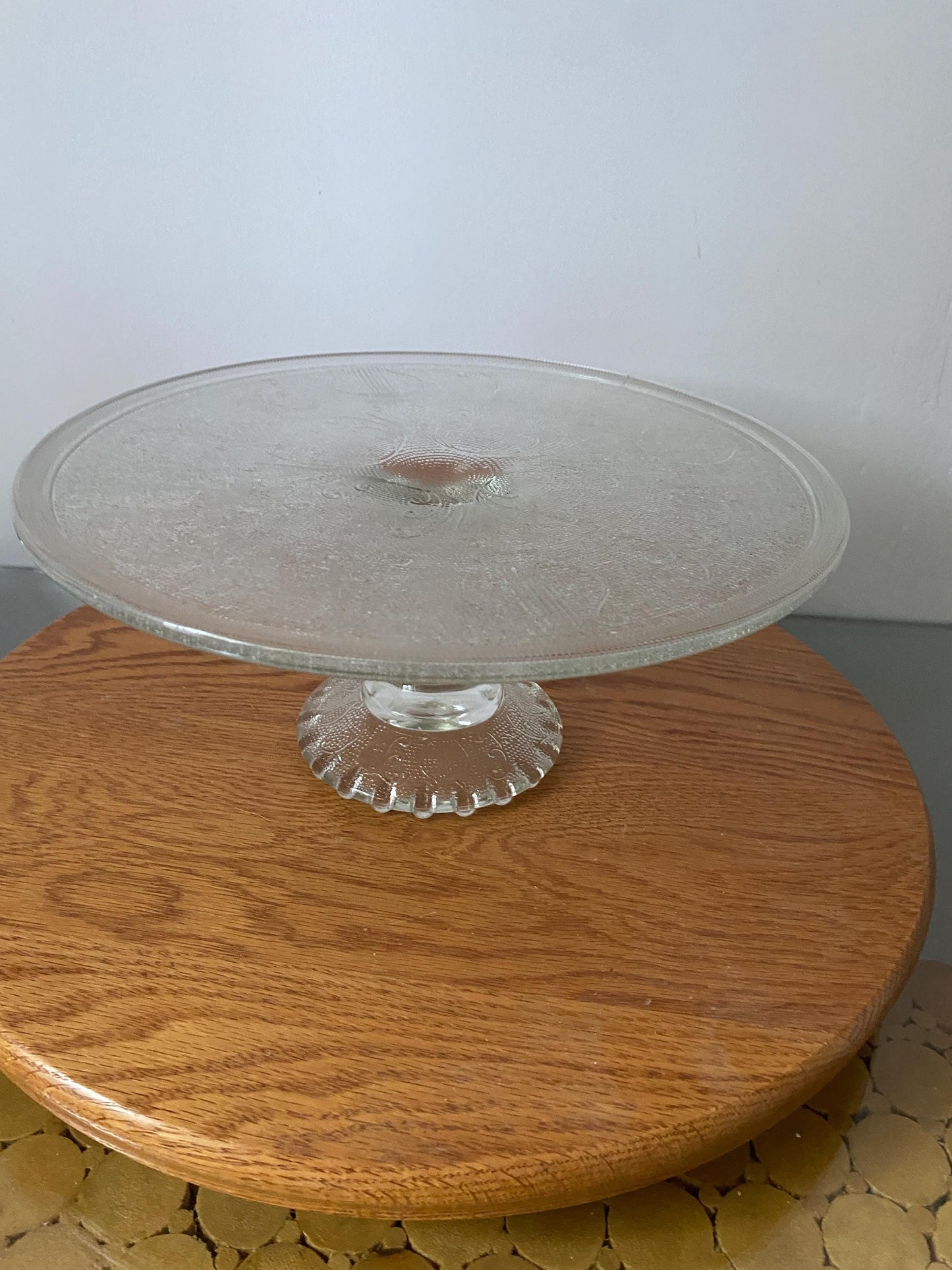 Vintage Jennette Clear Glass Harp Pattern Cake Plate