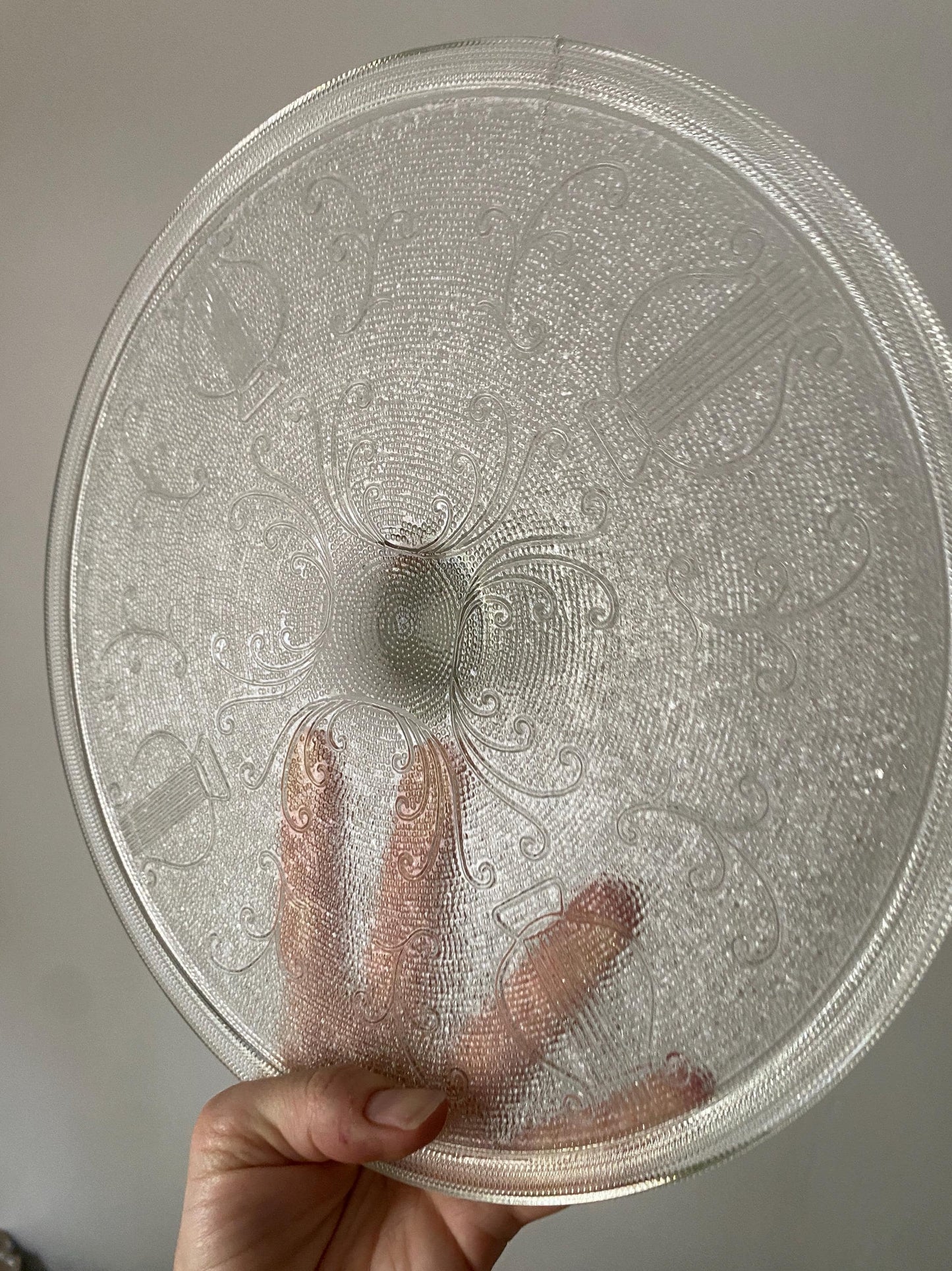 Vintage Jennette Clear Glass Harp Pattern Cake Plate