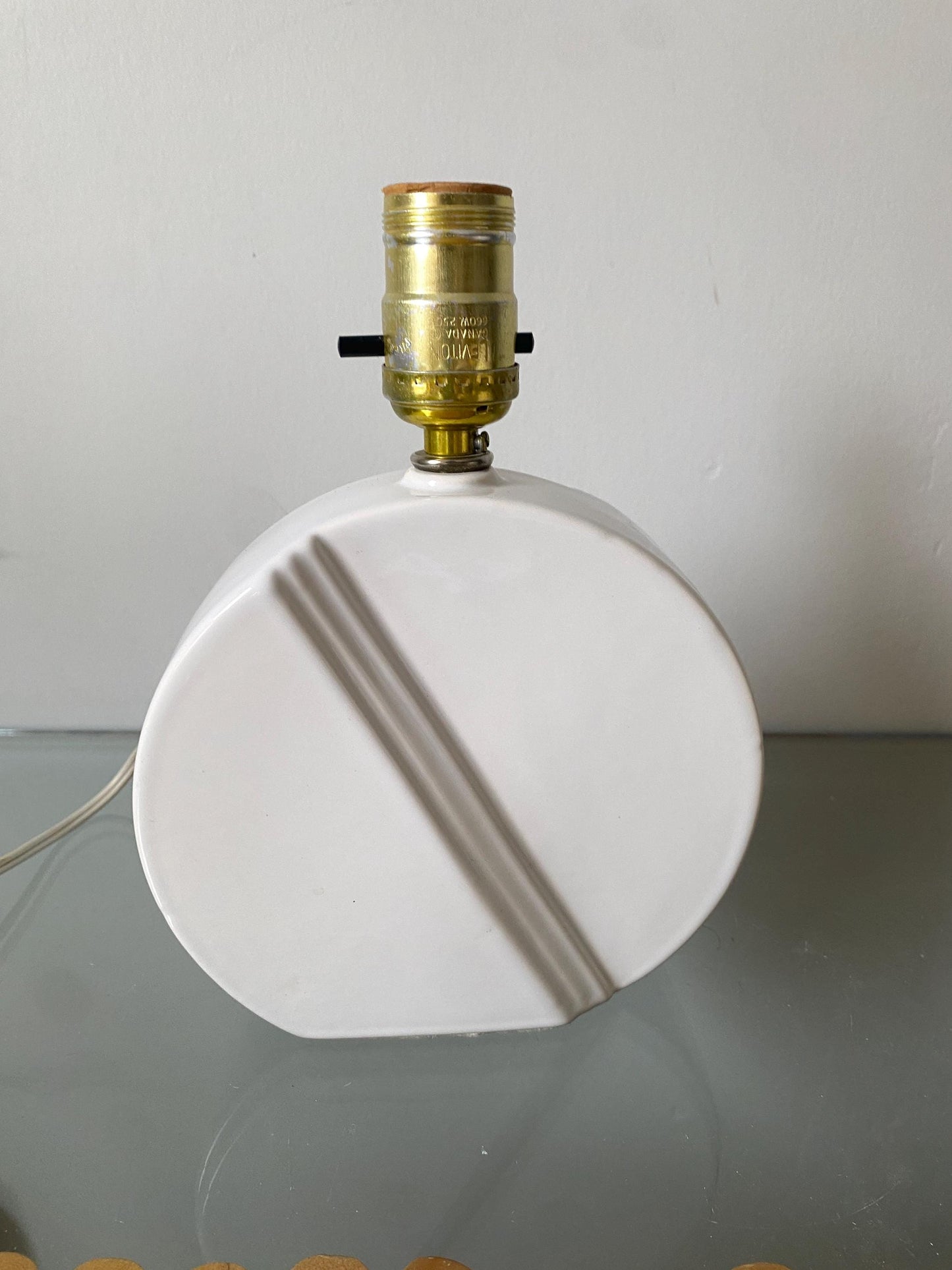 Small Retro Bright White Ceramic Pill Shaped Table Lamp No Shade