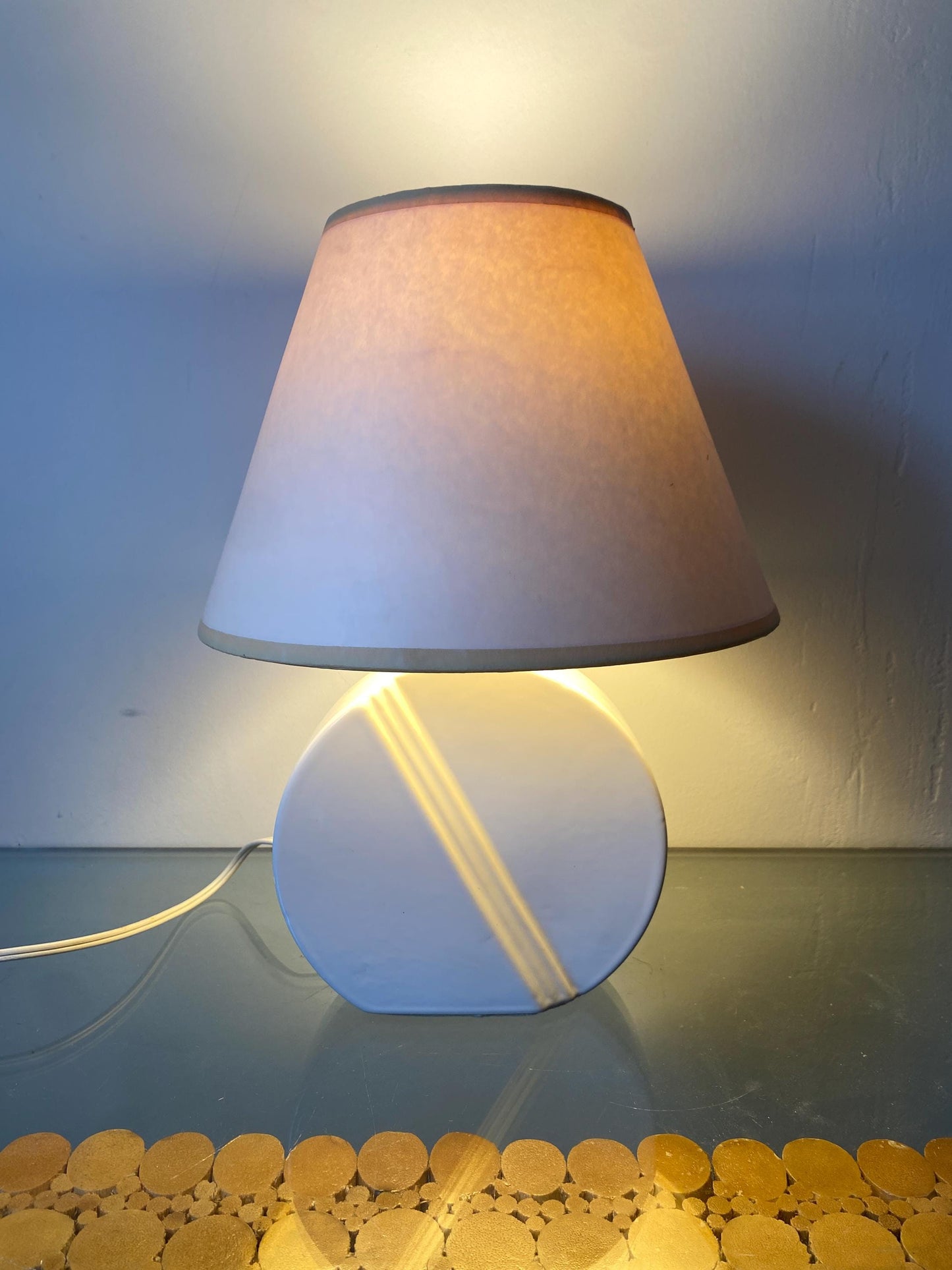Small Retro Bright White Ceramic Pill Shaped Table Lamp No Shade