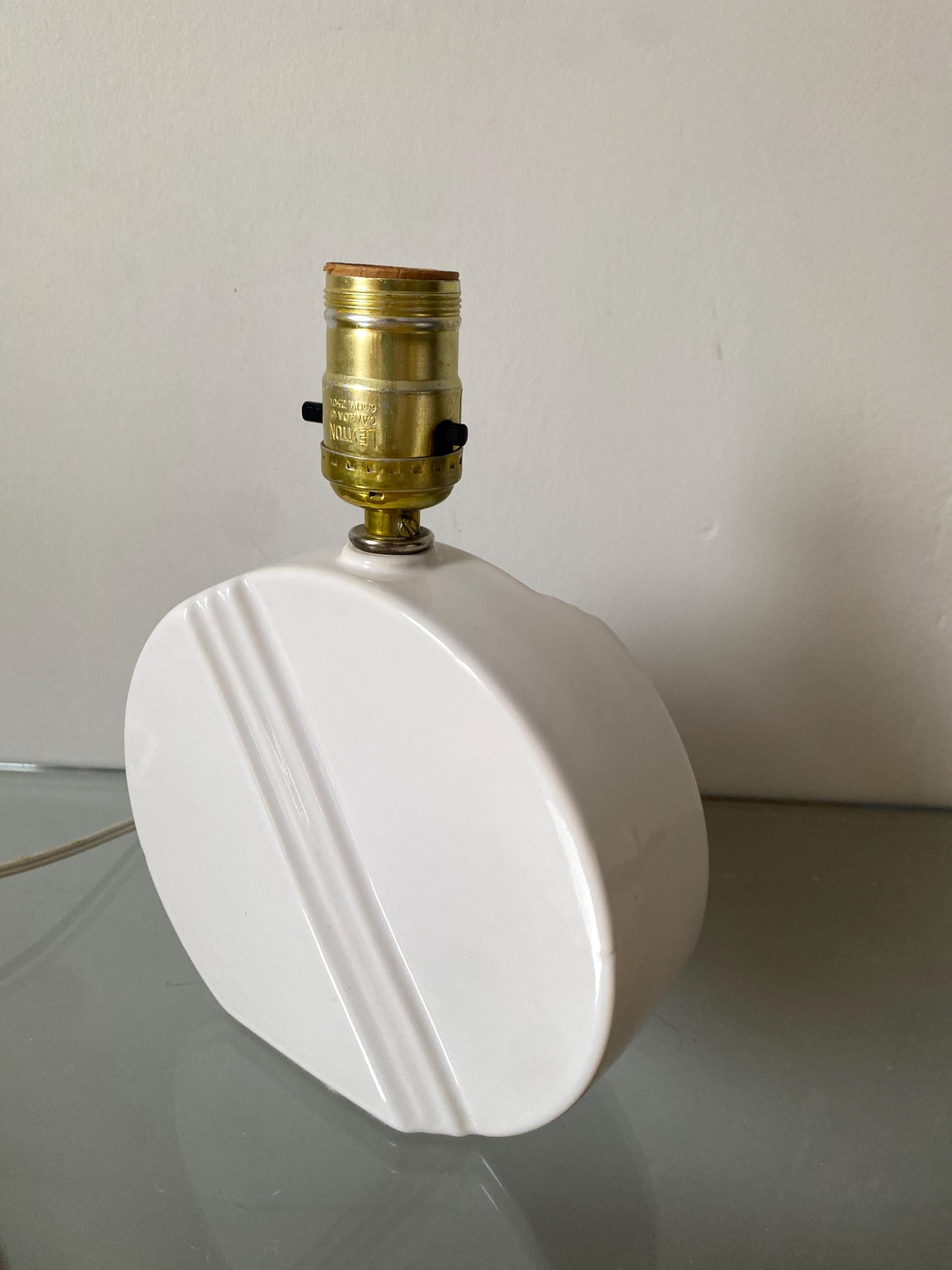 Small Retro Bright White Ceramic Pill Shaped Table Lamp No Shade