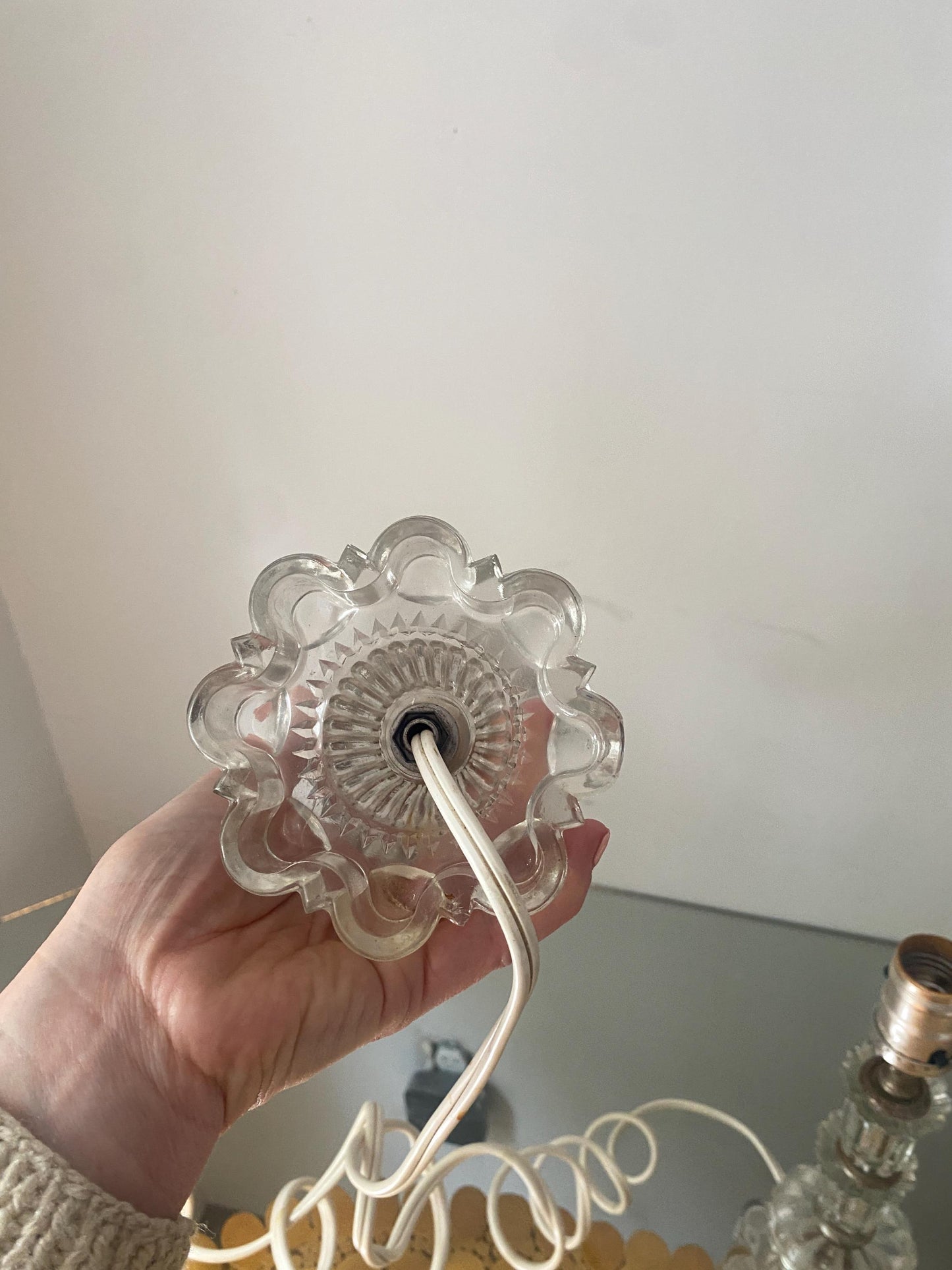 Pair of Vintage Small Clear Glass Accent Table Lamp No Shades