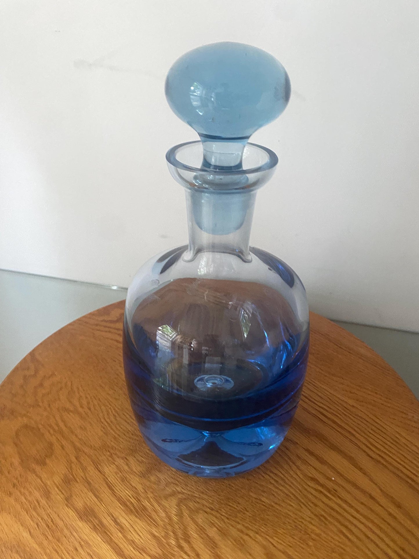 Vintage Heavy Light Blue Glass Decanter with Bubble Bottom