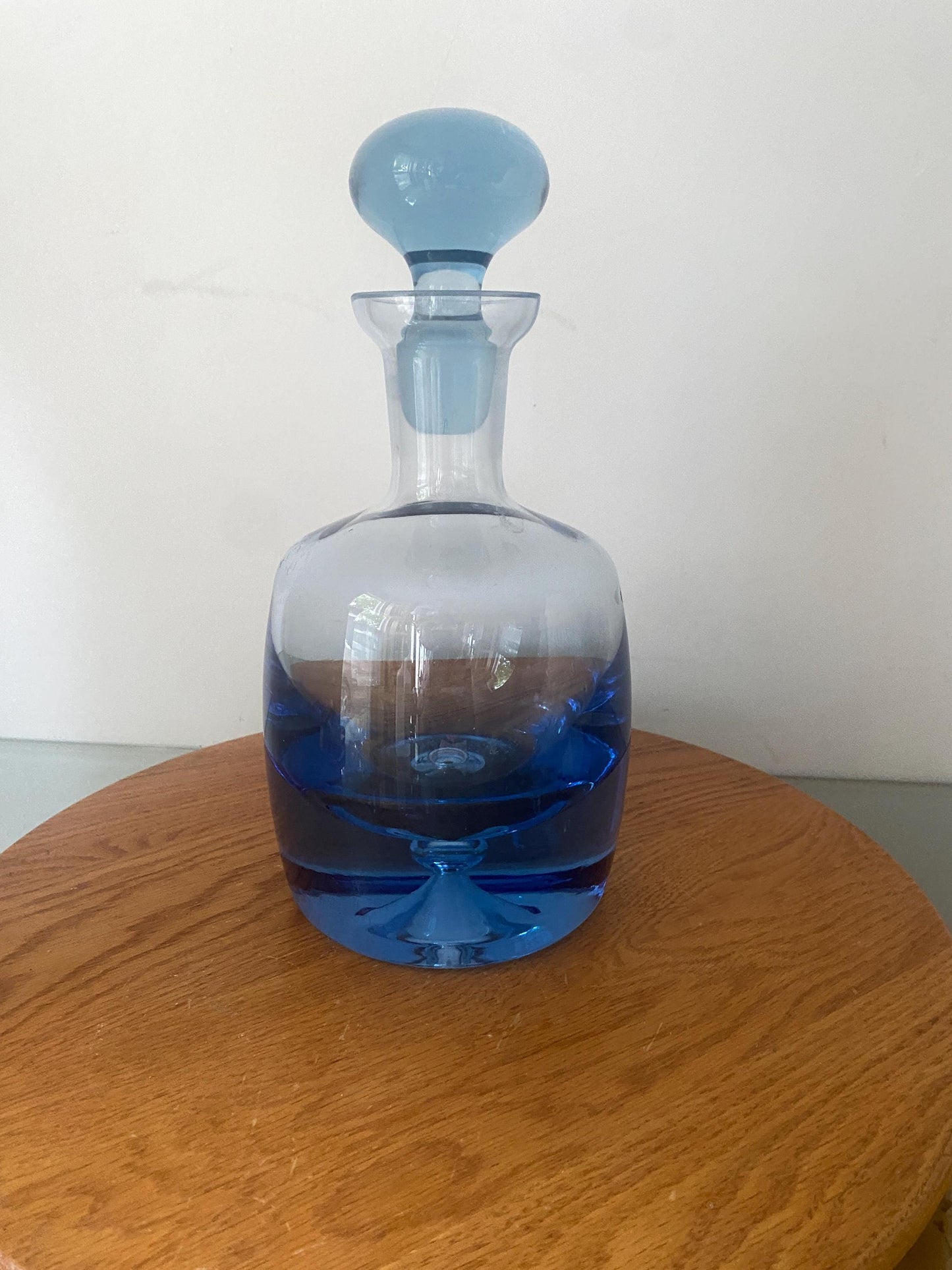 Vintage Heavy Light Blue Glass Decanter with Bubble Bottom