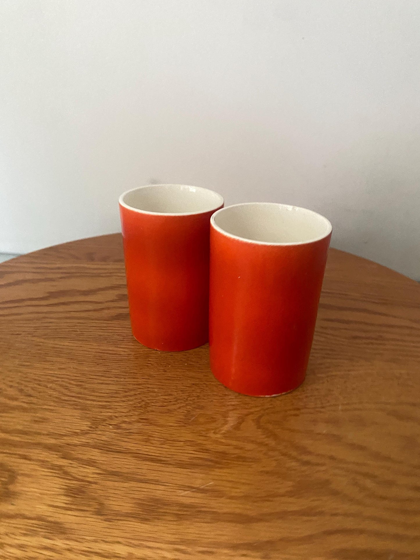 Pair of Vintage Holt Howard (1962) Hand Painted Bright Orange Ceramic Cups Made In Japan