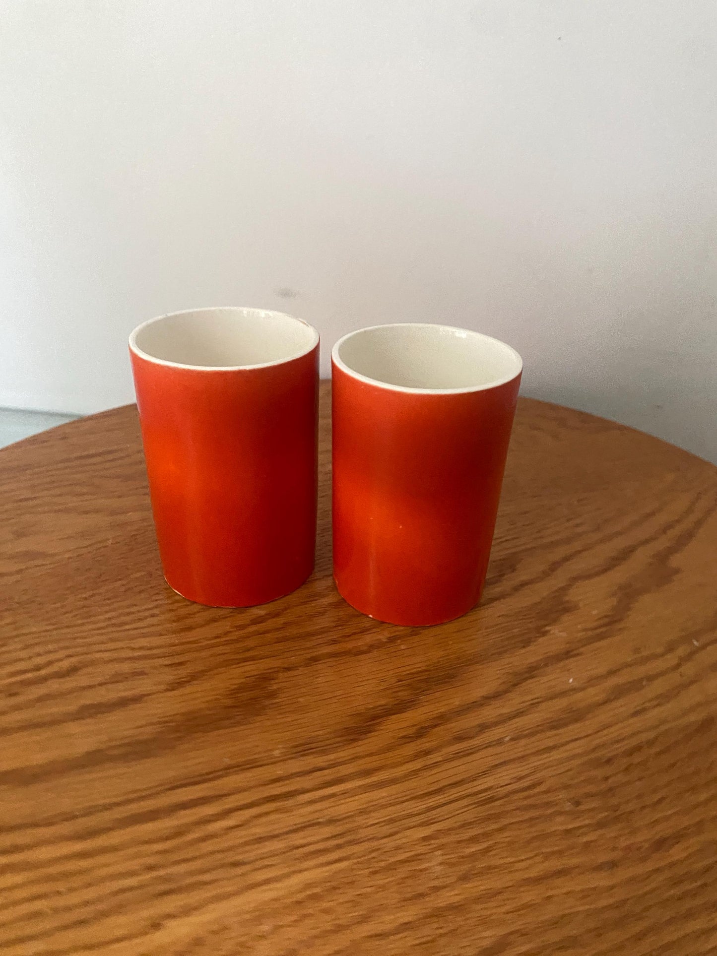 Pair of Vintage Holt Howard (1962) Hand Painted Bright Orange Ceramic Cups Made In Japan