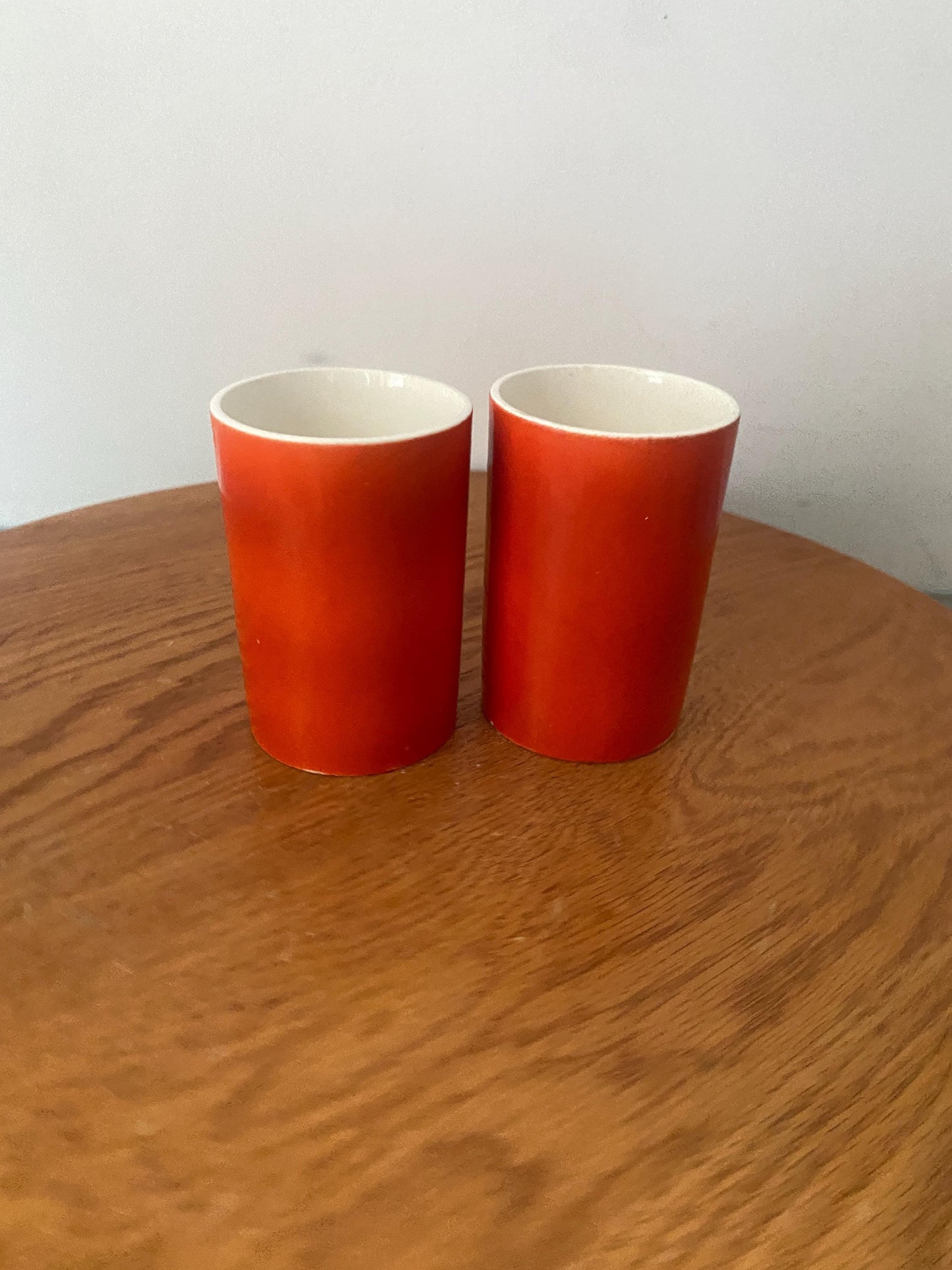 Pair of Vintage Holt Howard (1962) Hand Painted Bright Orange Ceramic Cups Made In Japan