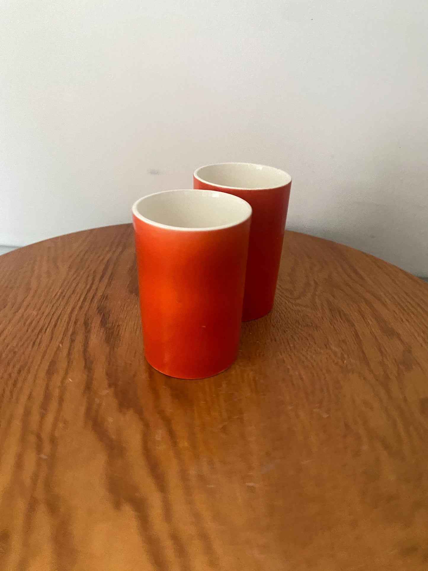 Pair of Vintage Holt Howard (1962) Hand Painted Bright Orange Ceramic Cups Made In Japan
