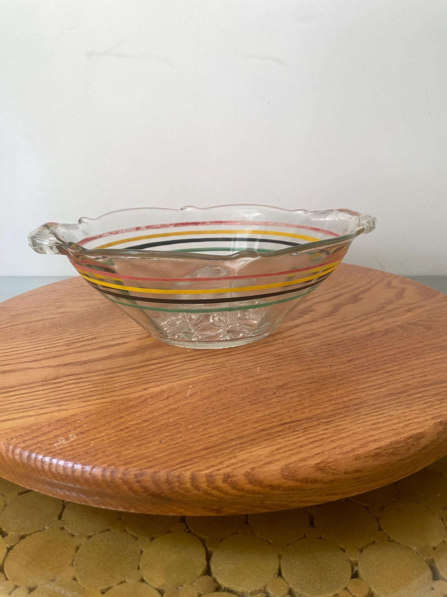 Vintage Anchor Hocking Lancaster Circus Stripes Ring Ding Clear Glass Bowl