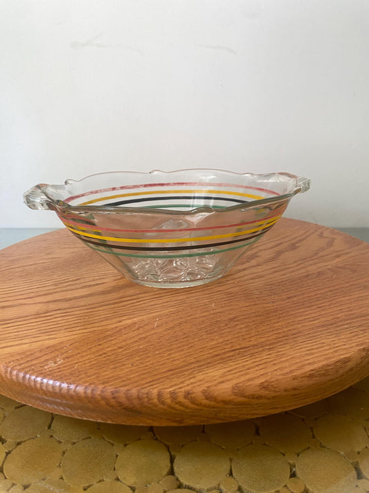 Vintage Anchor Hocking Lancaster Circus Stripes Ring Ding Clear Glass Bowl