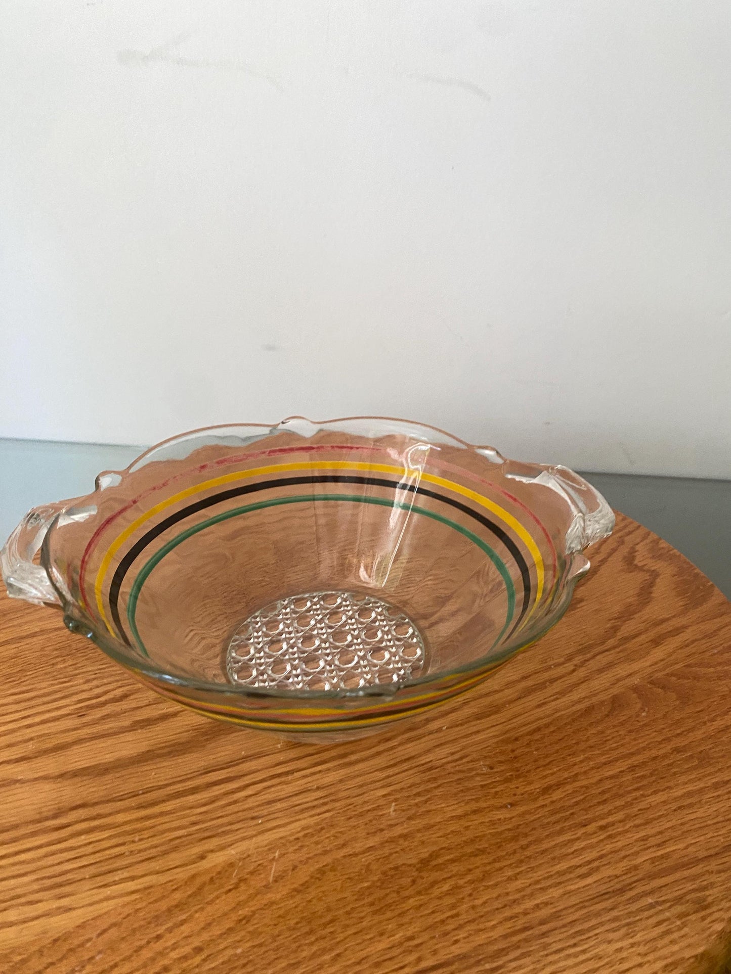 Vintage Anchor Hocking Lancaster Circus Stripes Ring Ding Clear Glass Bowl