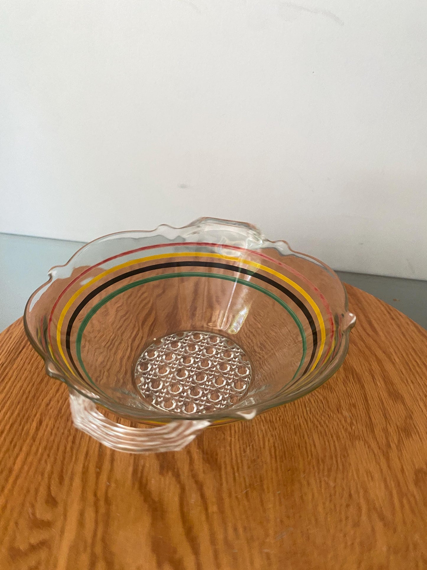 Vintage Anchor Hocking Lancaster Circus Stripes Ring Ding Clear Glass Bowl