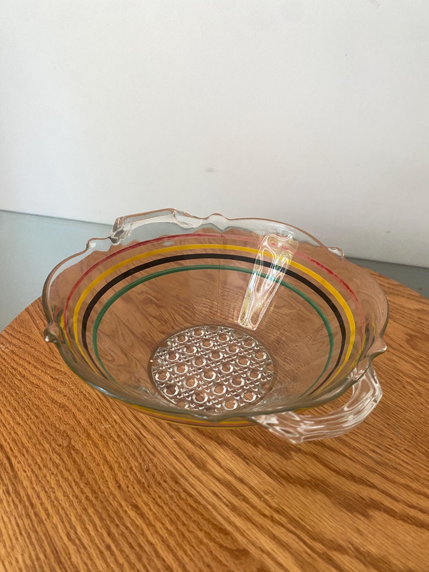 Vintage Anchor Hocking Lancaster Circus Stripes Ring Ding Clear Glass Bowl