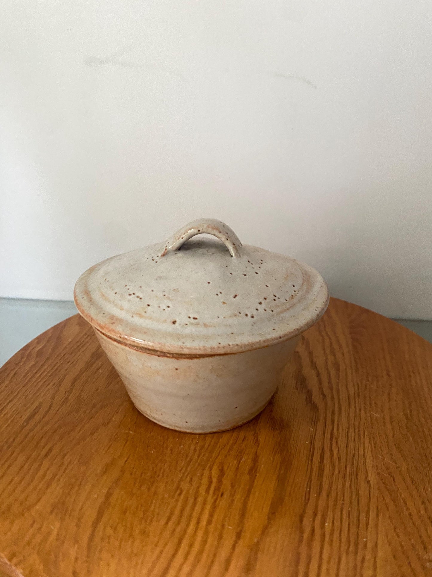 Handmade Natural Pottery Lidded Dish with Divided Centre