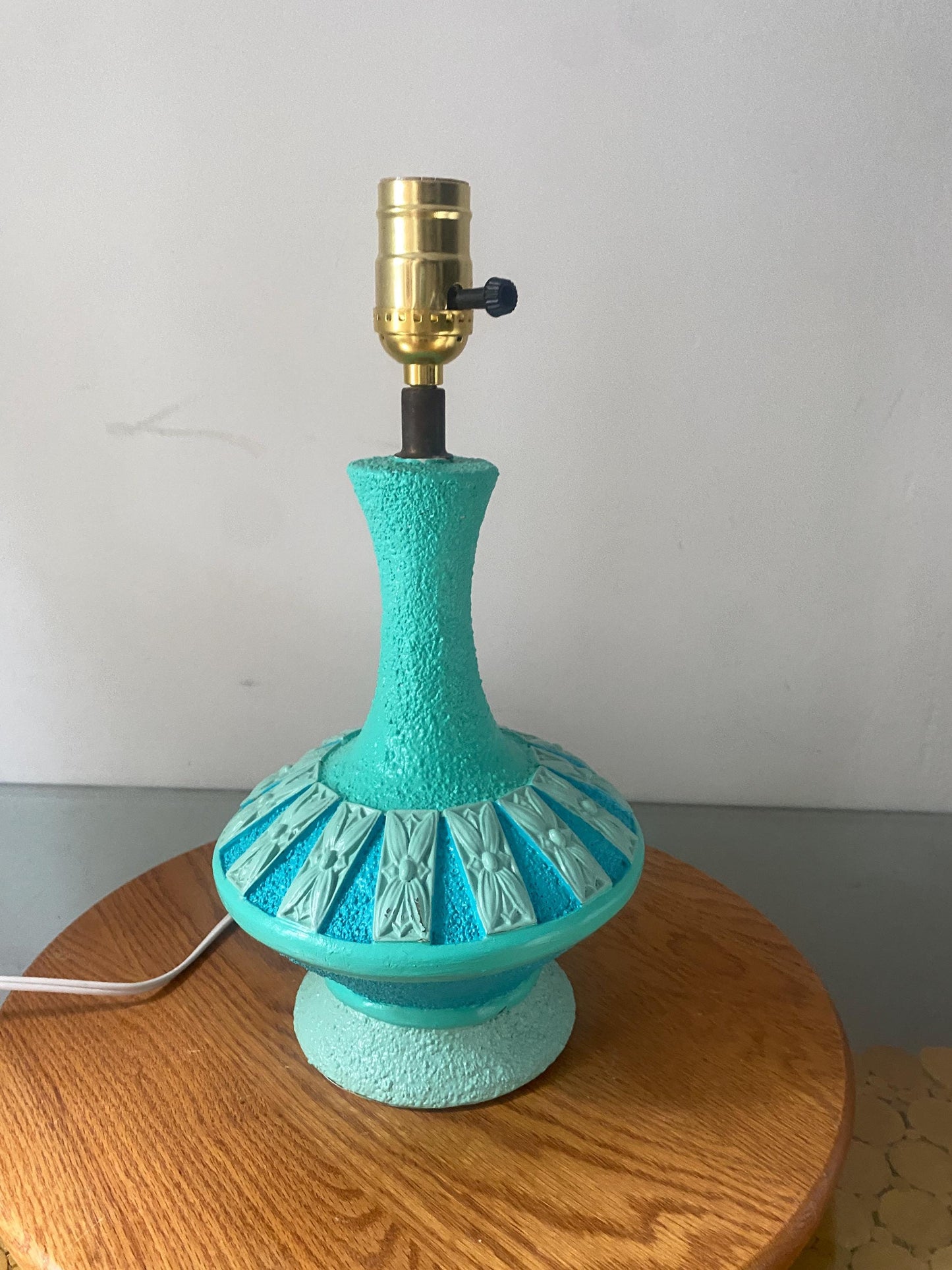 Small MCM Freshly Painted Blue Chalkware Table Lamp No Shade