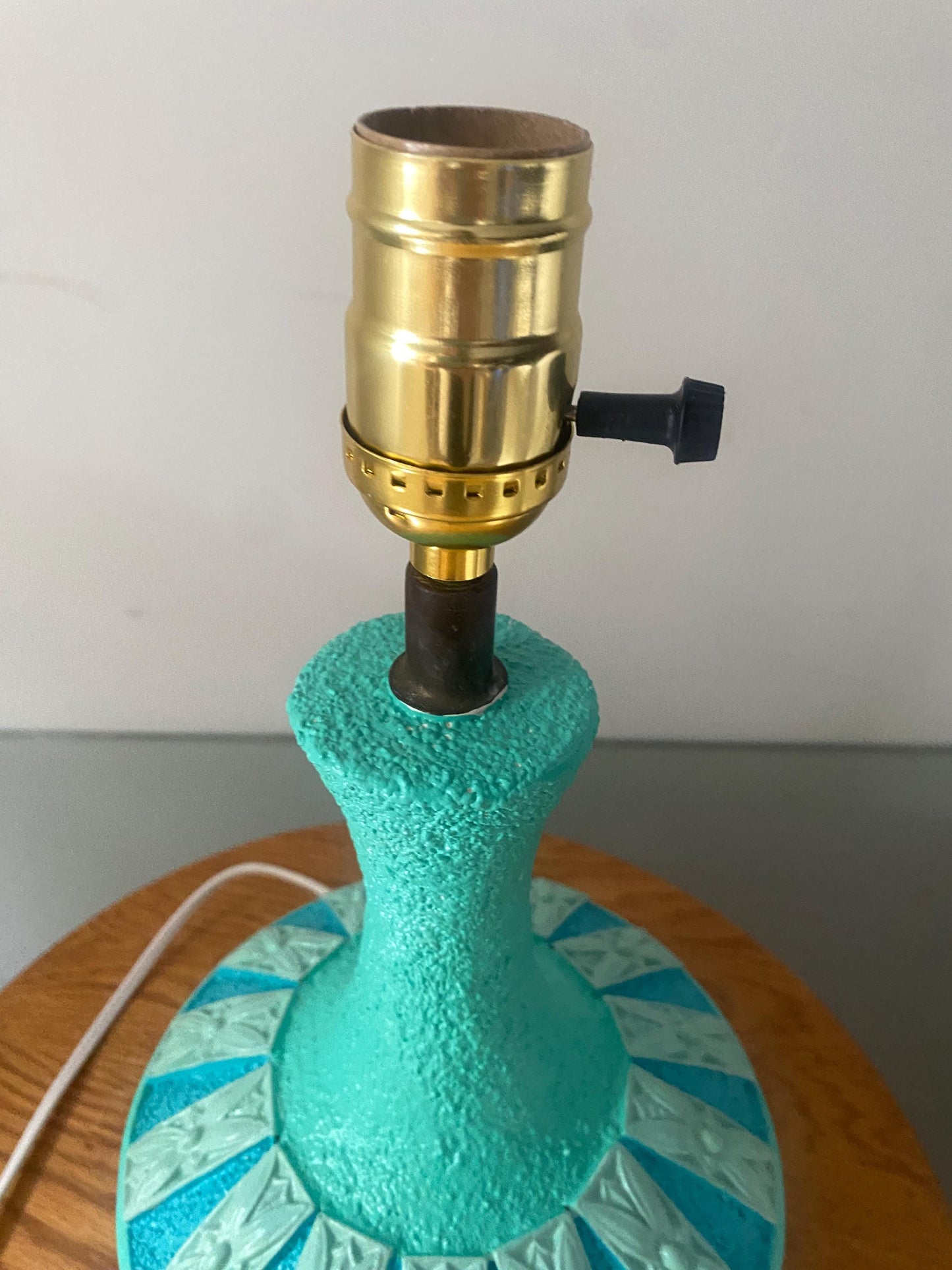 Small MCM Freshly Painted Blue Chalkware Table Lamp No Shade