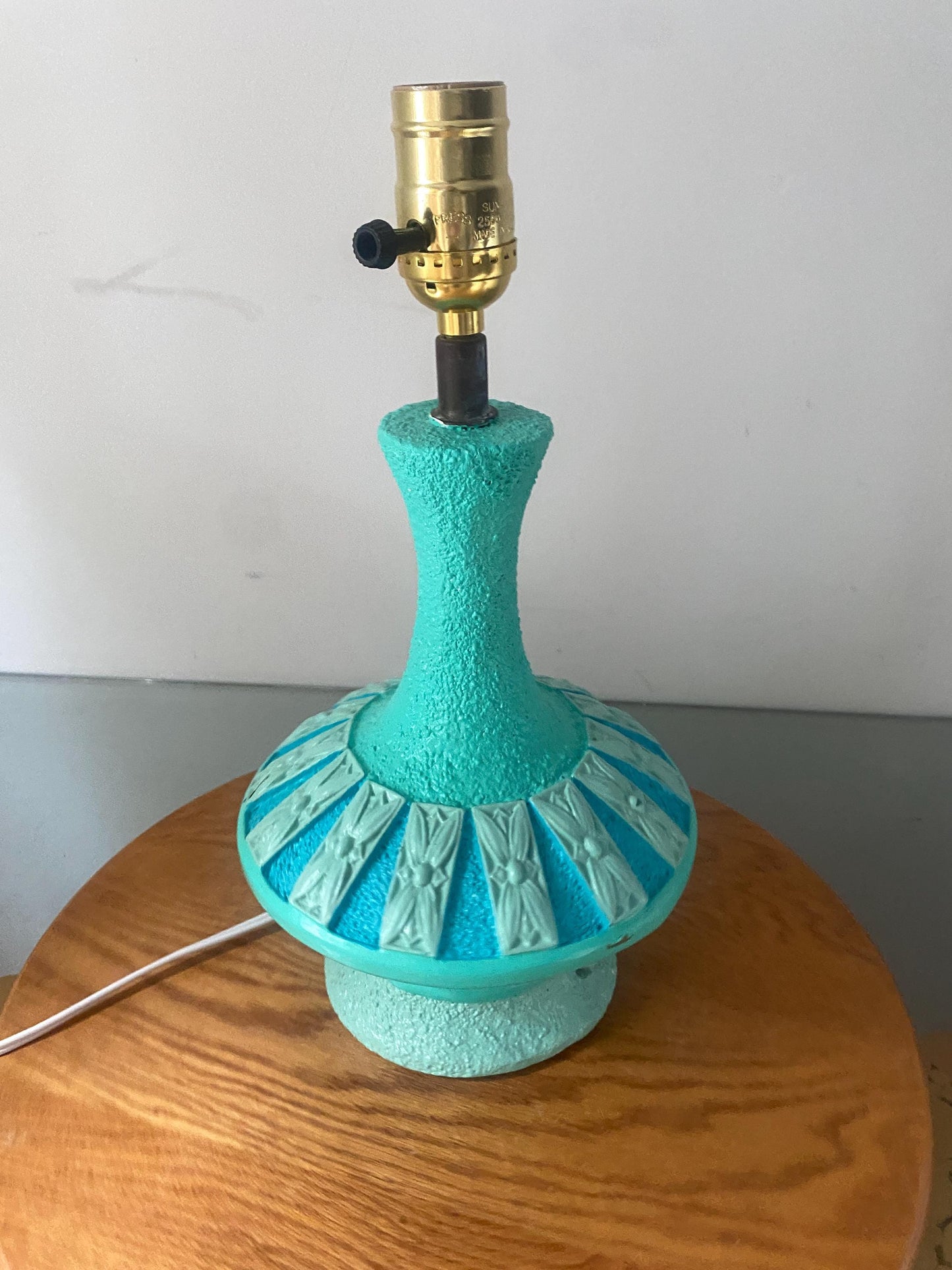 Small MCM Freshly Painted Blue Chalkware Table Lamp No Shade
