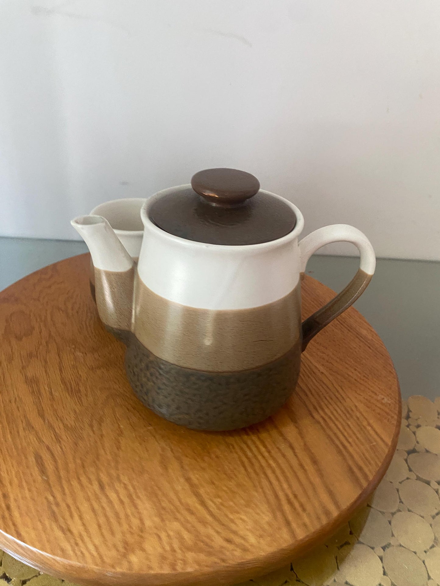 Vintage Brown Stripe Pottery Teapot and Pair of Mugs Made in Japan