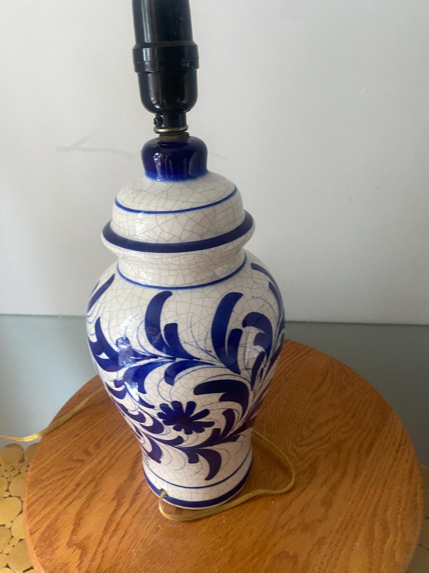 Medium Retro Blue and White Ceramic Lamp No Shade