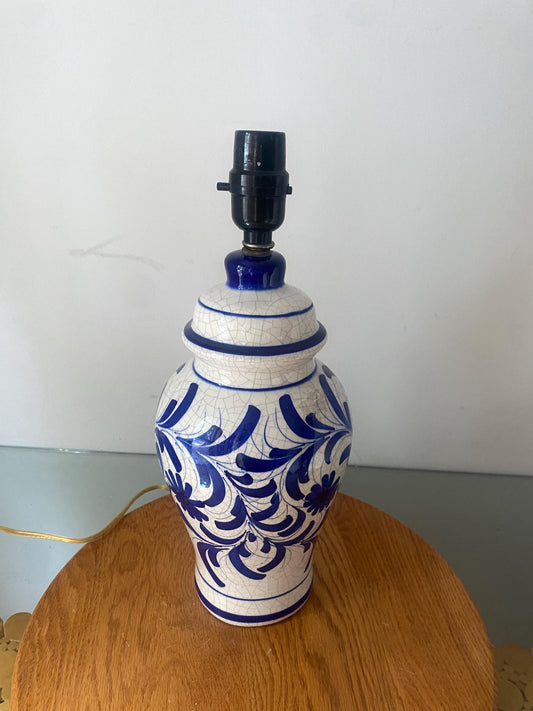 Medium Retro Blue and White Ceramic Lamp No Shade