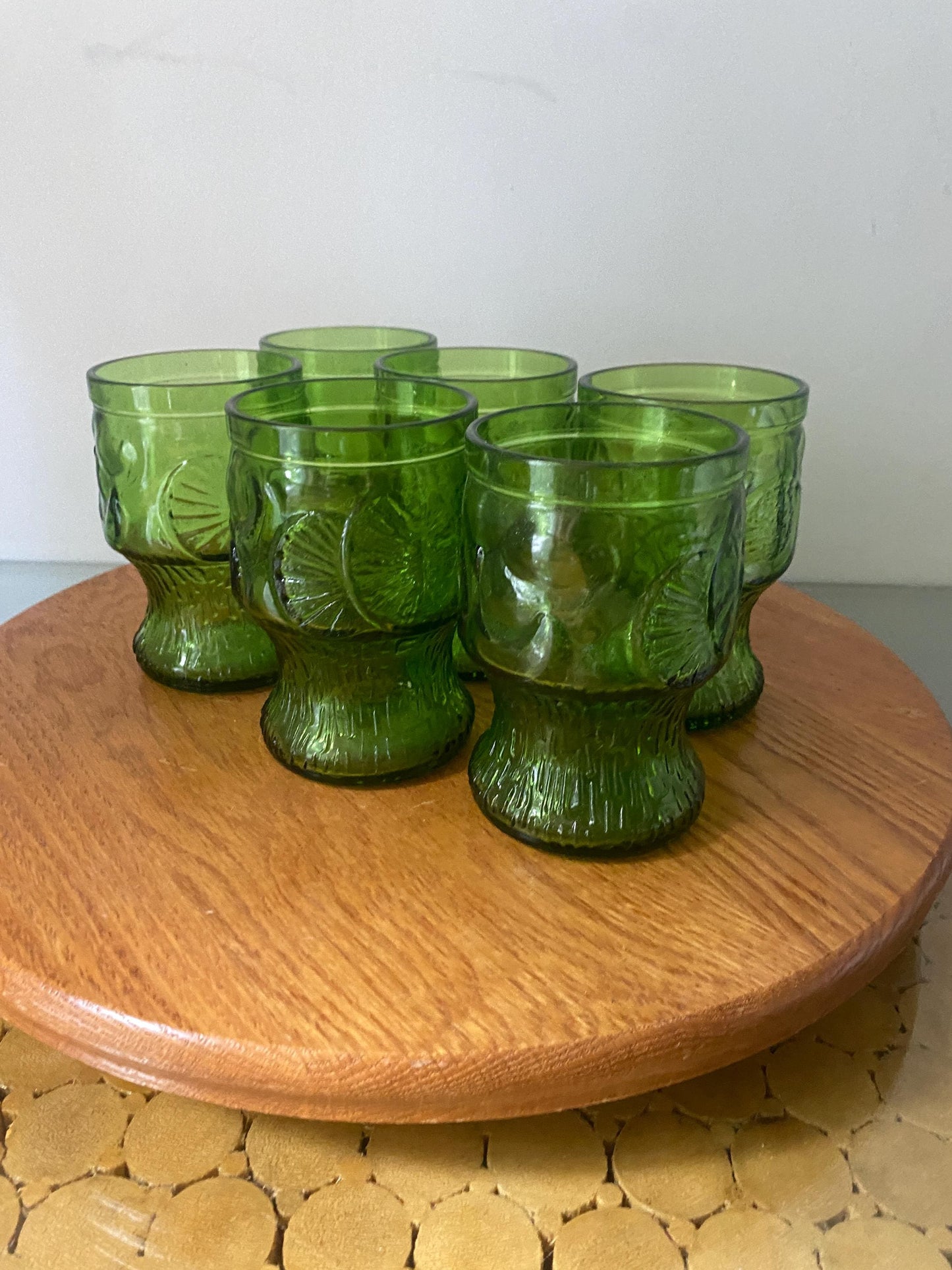 Set of 6 MCM Fidenza Citrus Embossed Green Glass Tumblers Made in Italy