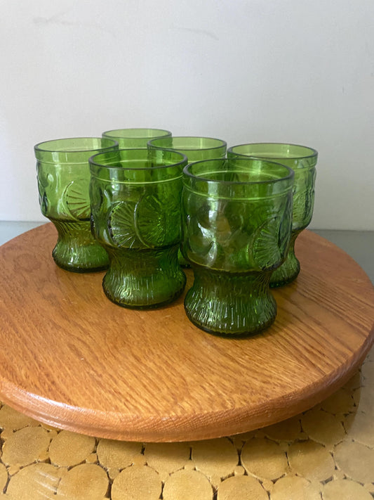 Set of 6 MCM Fidenza Citrus Embossed Green Glass Tumblers Made in Italy