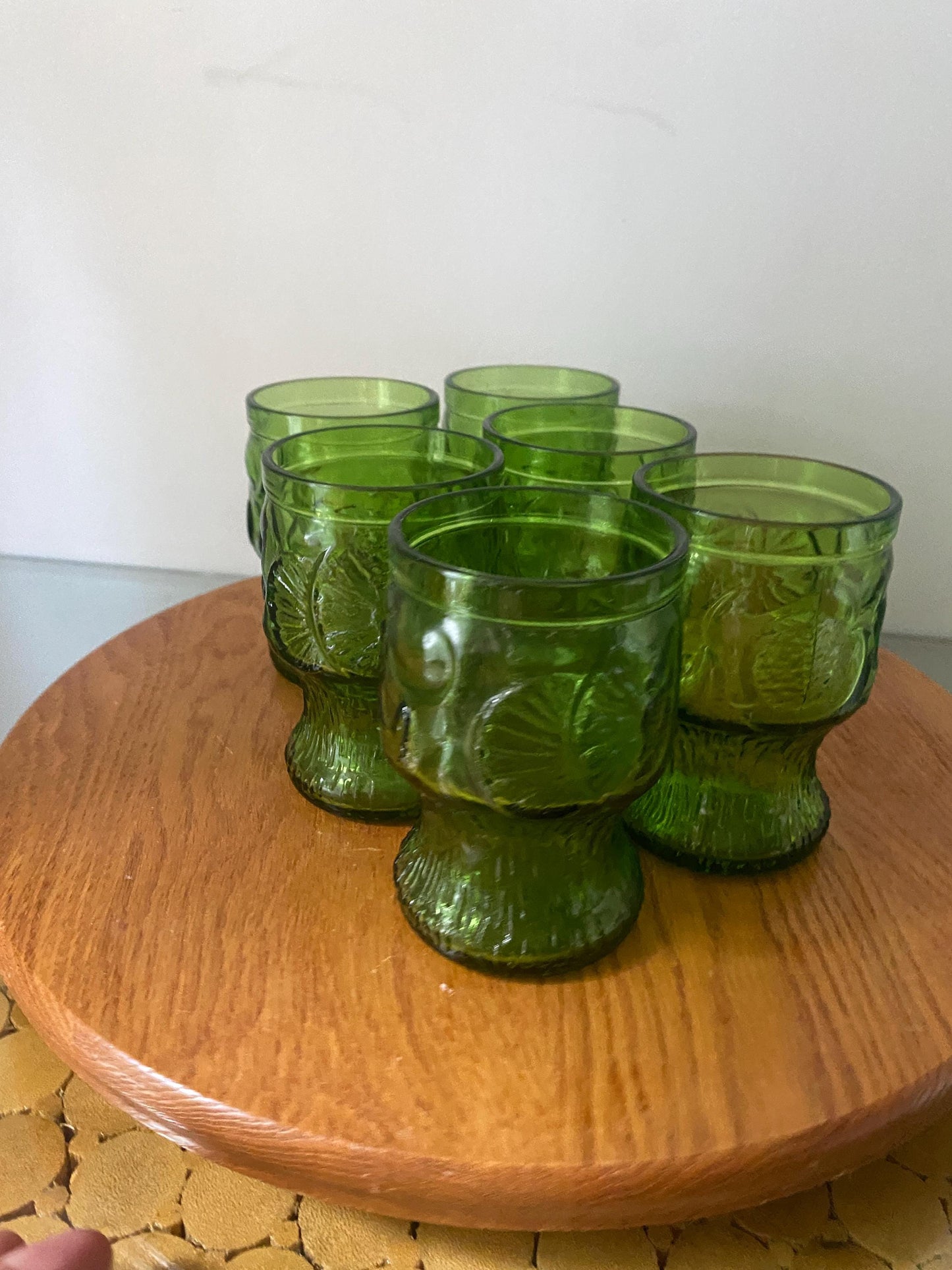 Set of 6 MCM Fidenza Citrus Embossed Green Glass Tumblers Made in Italy