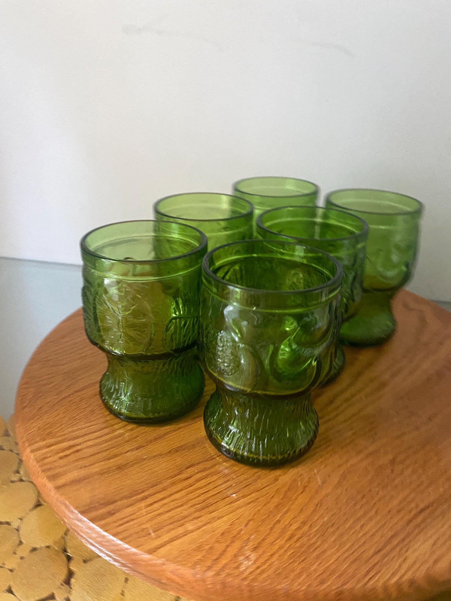 Set of 6 MCM Fidenza Citrus Embossed Green Glass Tumblers Made in Italy