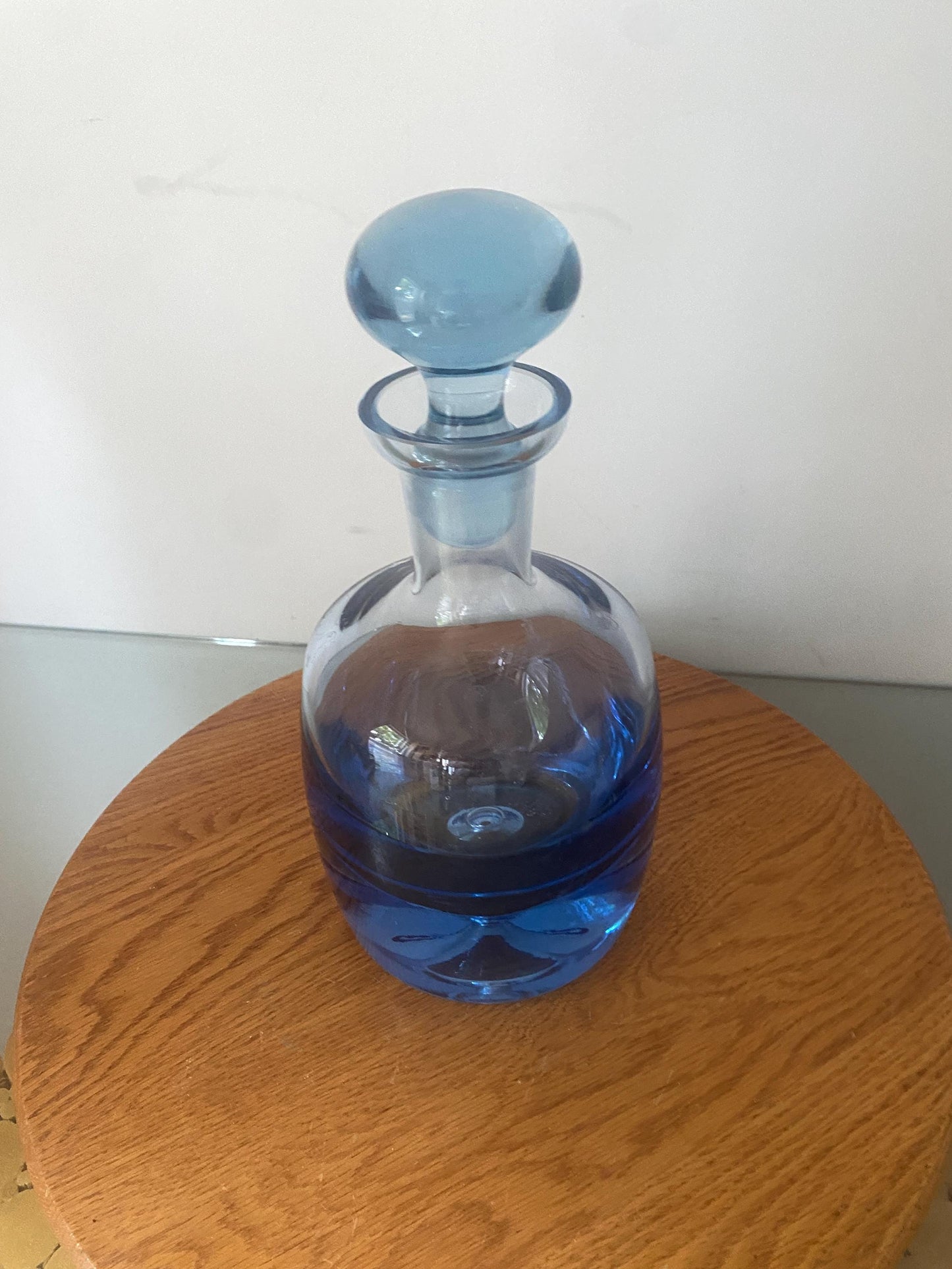 Vintage Heavy Light Blue Glass Decanter with Bubble Bottom