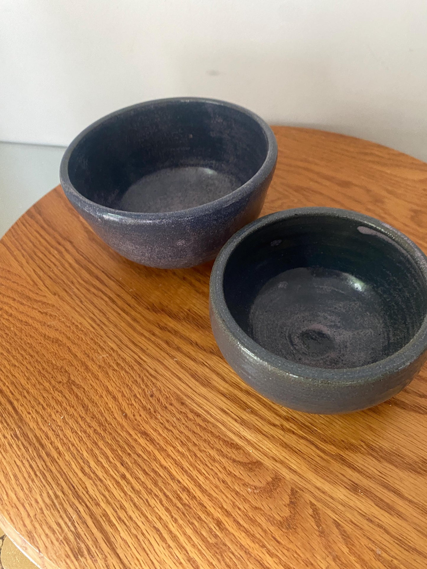 Pair of Small and Smaller Handmade Blueberry Pottery Bowls