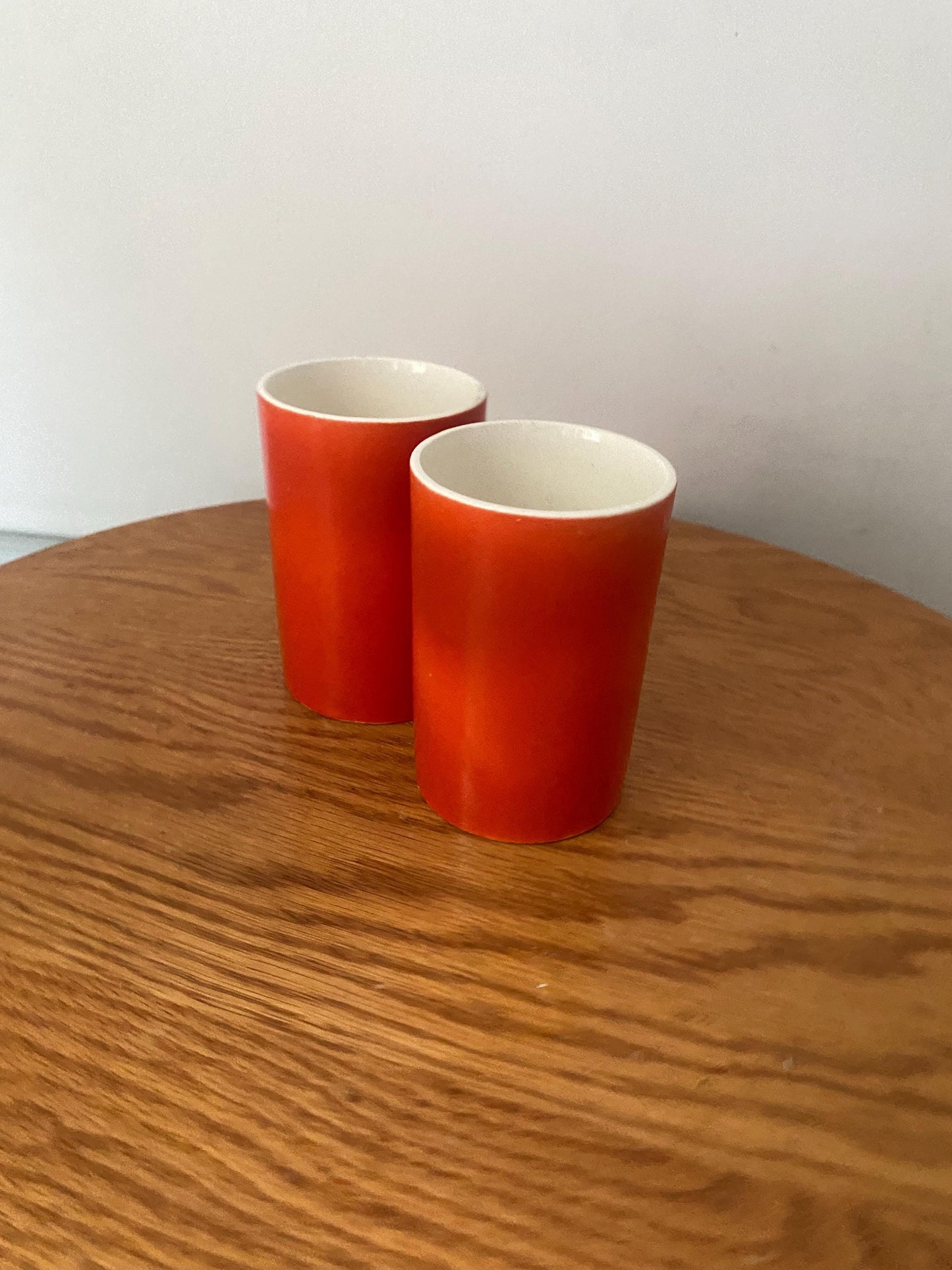 Pair of Vintage Holt Howard (1962) Hand Painted Bright Orange Ceramic Cups Made In Japan