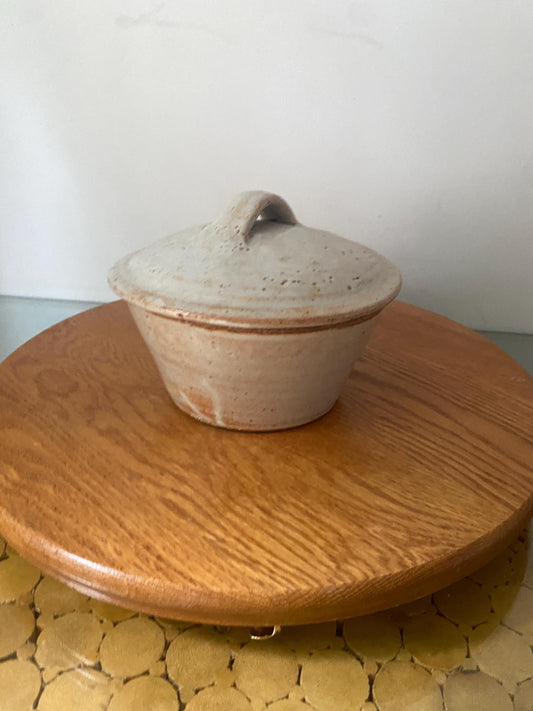 Handmade Natural Pottery Lidded Dish with Divided Centre