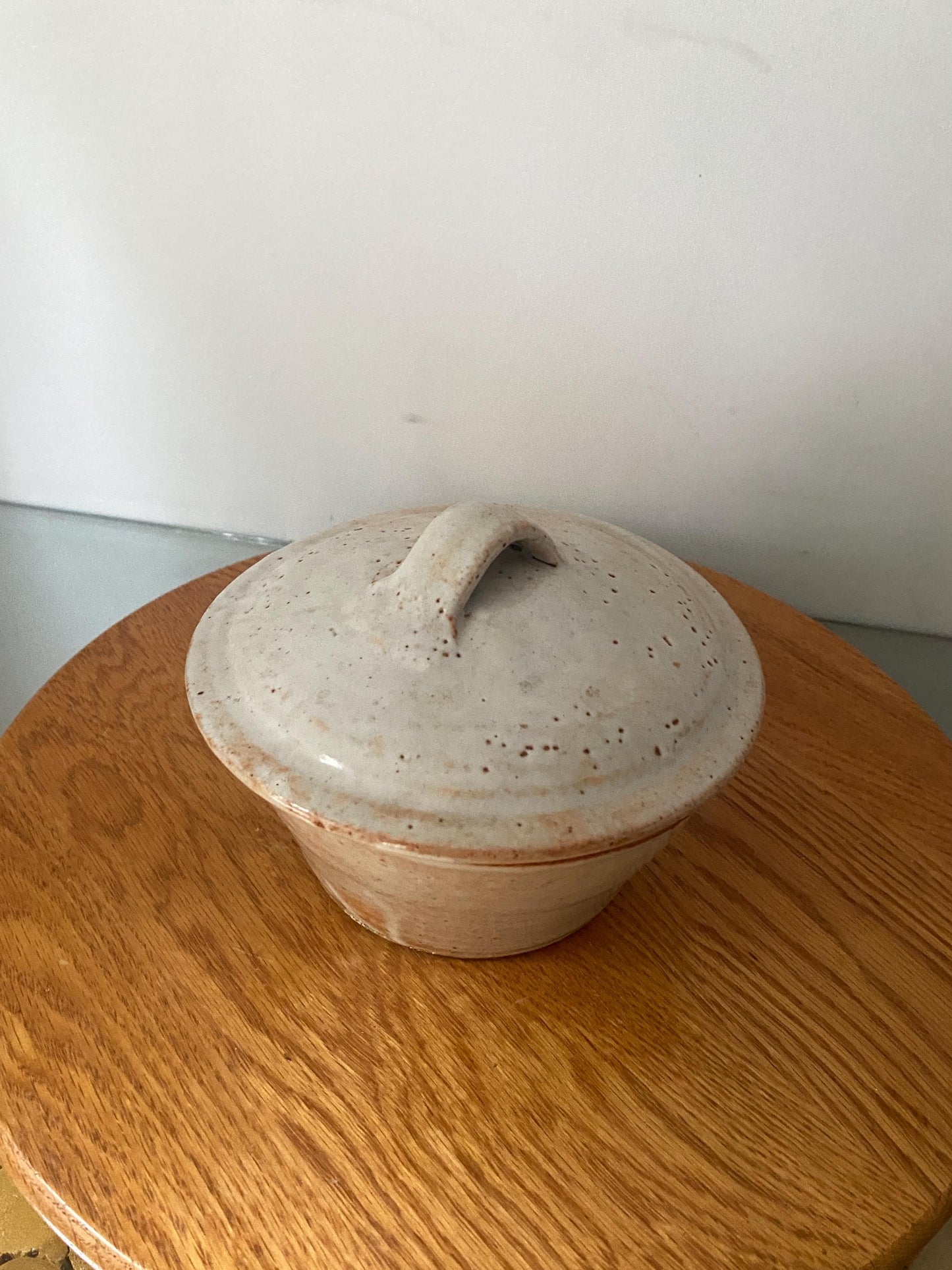 Handmade Natural Pottery Lidded Dish with Divided Centre