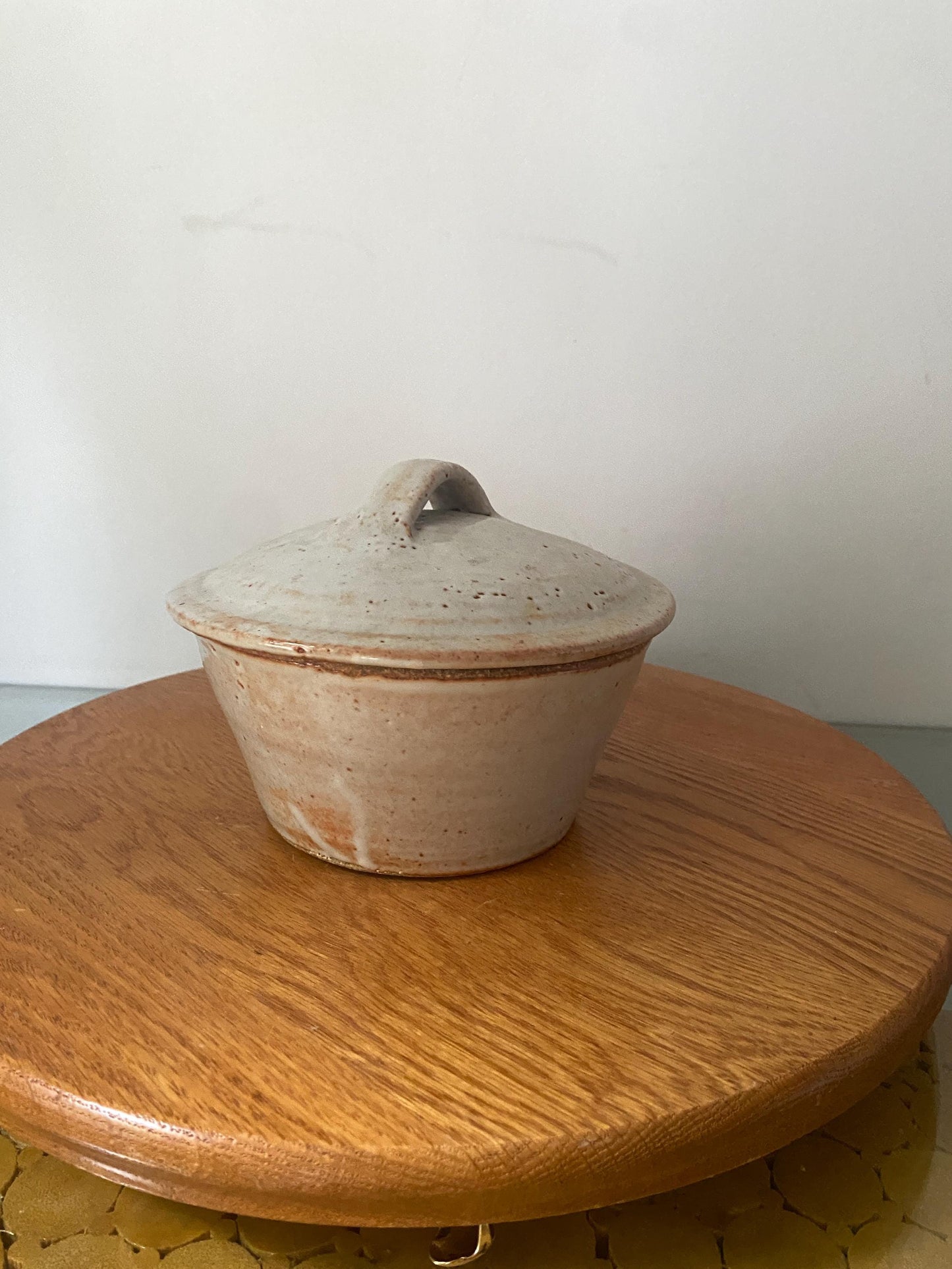 Handmade Natural Pottery Lidded Dish with Divided Centre