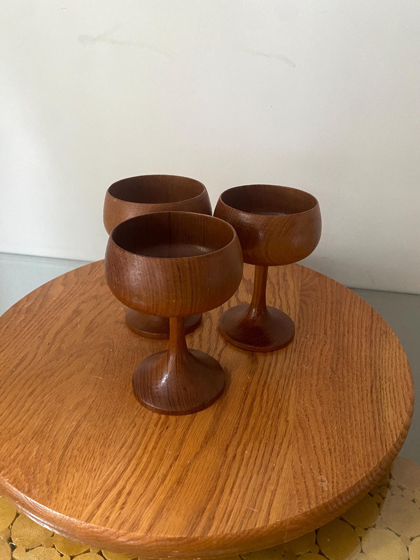 MCM Set of 3 Teak Champagne Coupes