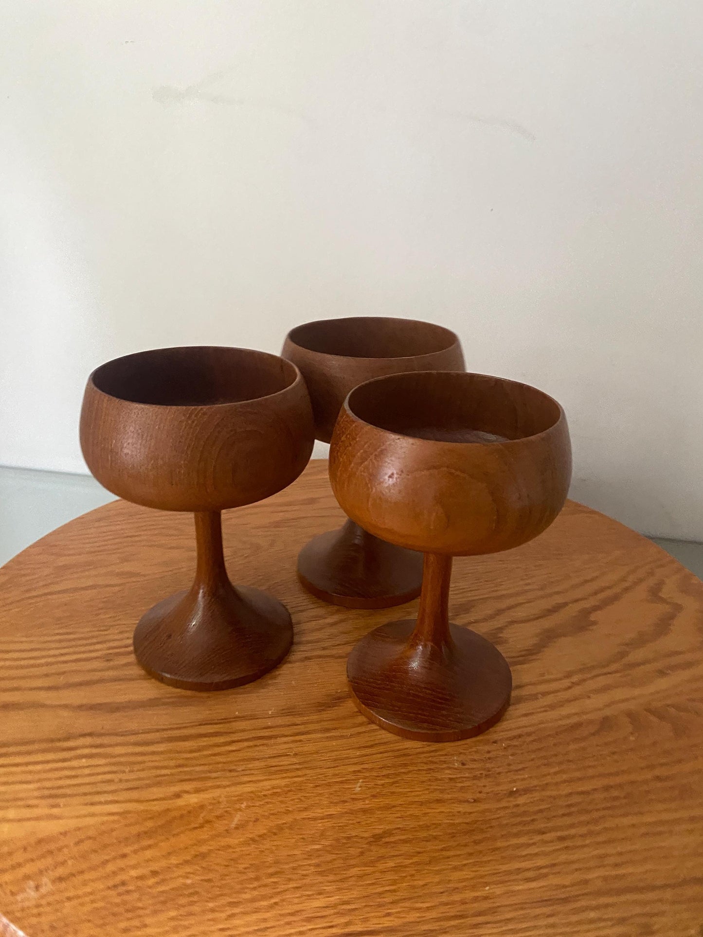 MCM Set of 3 Teak Champagne Coupes