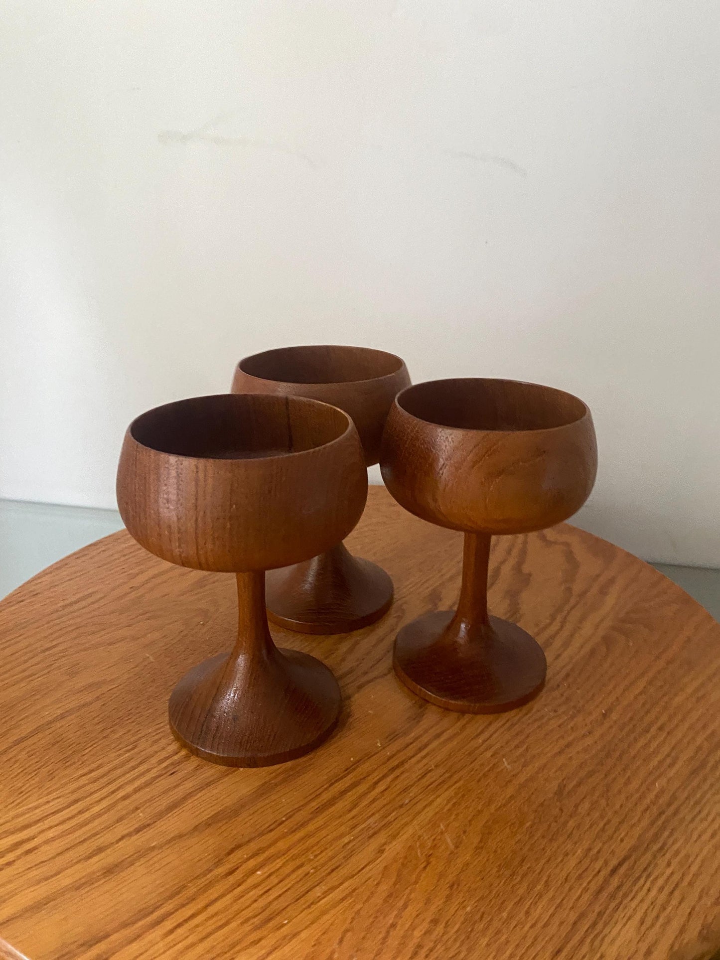 MCM Set of 3 Teak Champagne Coupes