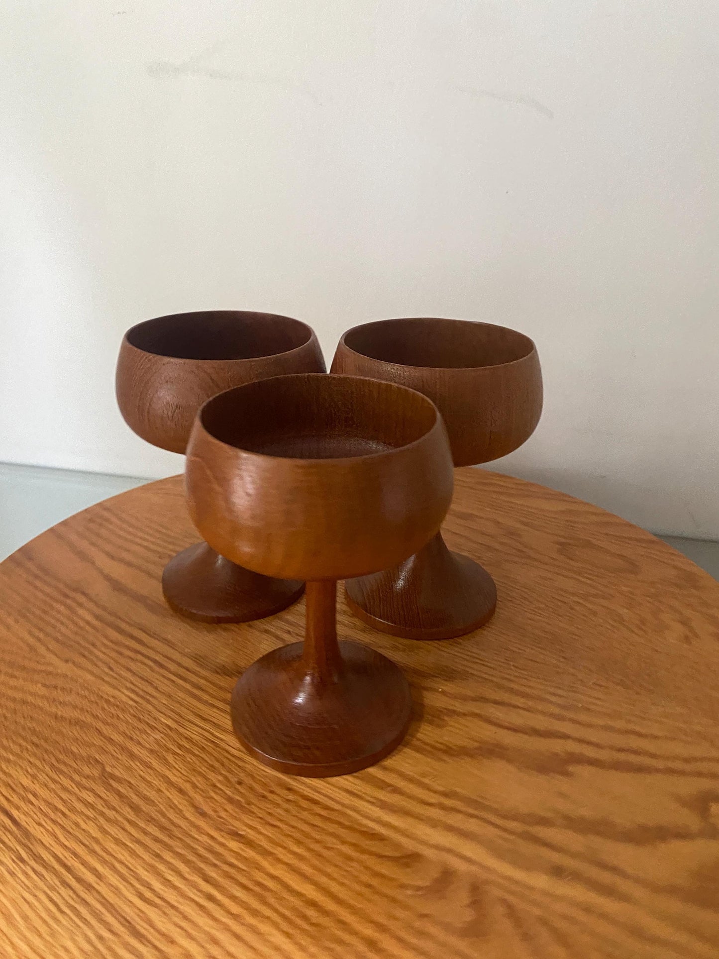 MCM Set of 3 Teak Champagne Coupes