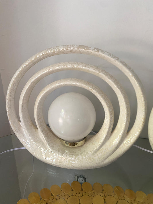 MCM Iridescent Cream Ceramic Lamp Glass Globe - 2 Available