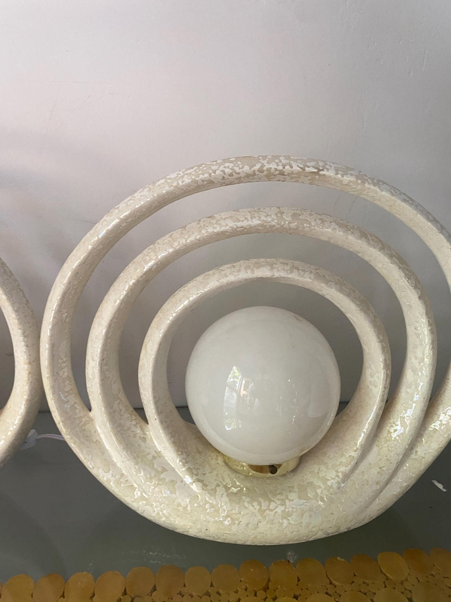 MCM Iridescent Cream Ceramic Lamp Glass Globe - 2 Available