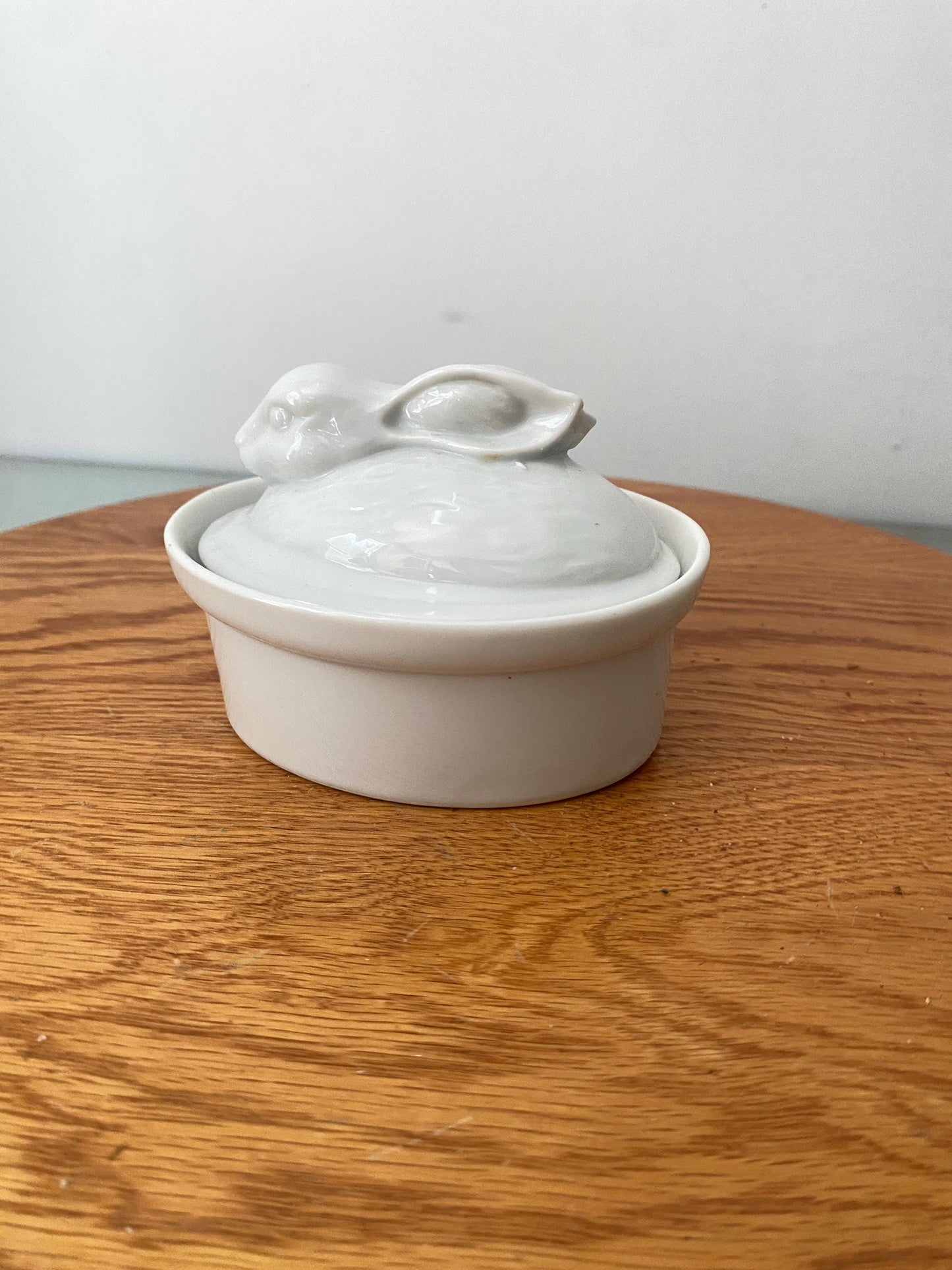 Vintage Small White Ceramic Rabbit on Nest Dish