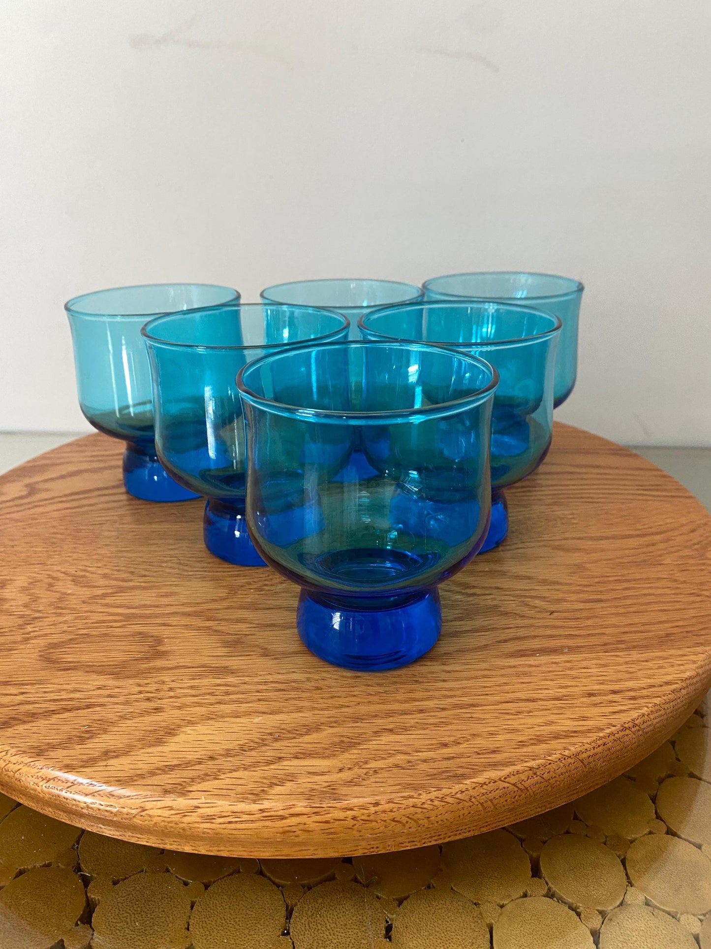 Vintage Set of 6 Tivoli Anchor Hocking Low Ball Bright Aqua Blue Glasses