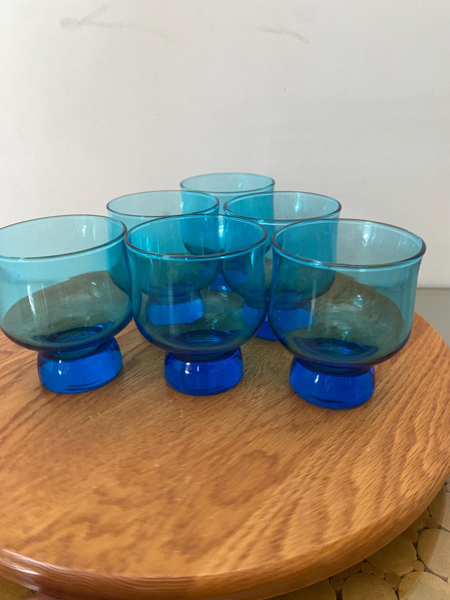 Vintage Set of 6 Tivoli Anchor Hocking Low Ball Bright Aqua Blue Glasses