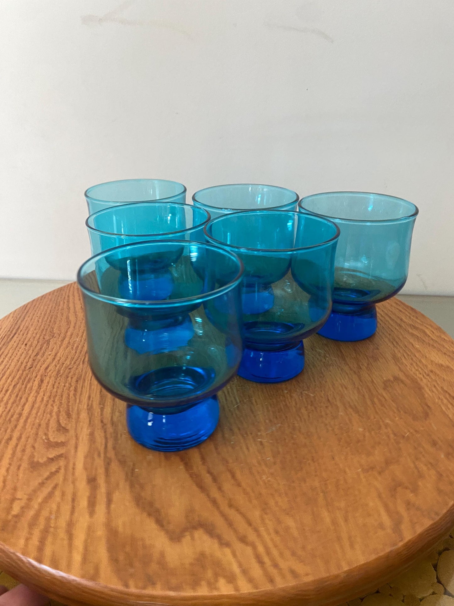 Vintage Set of 6 Tivoli Anchor Hocking Low Ball Bright Aqua Blue Glasses