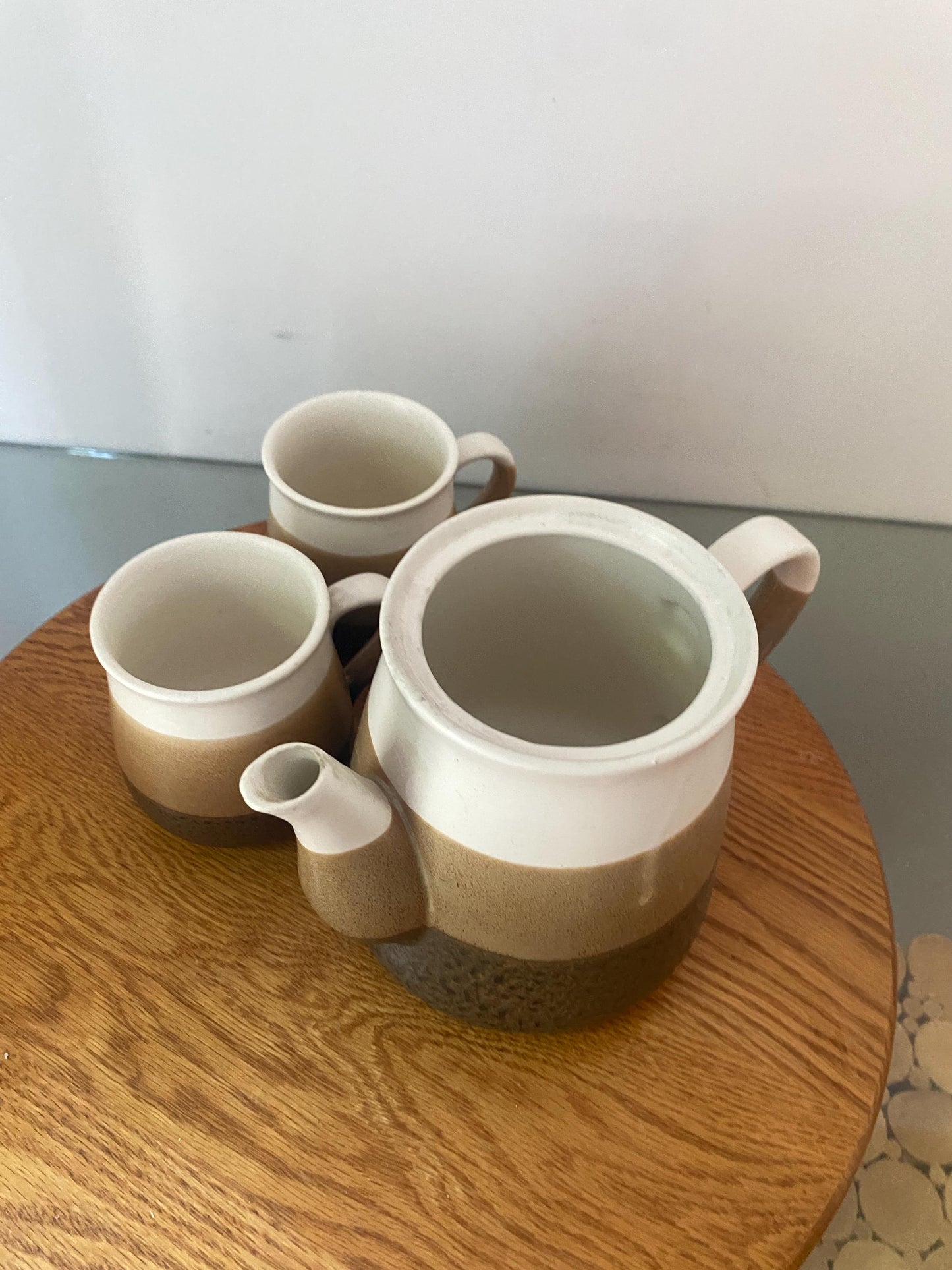 Vintage Brown Stripe Pottery Teapot and Pair of Mugs Made in Japan