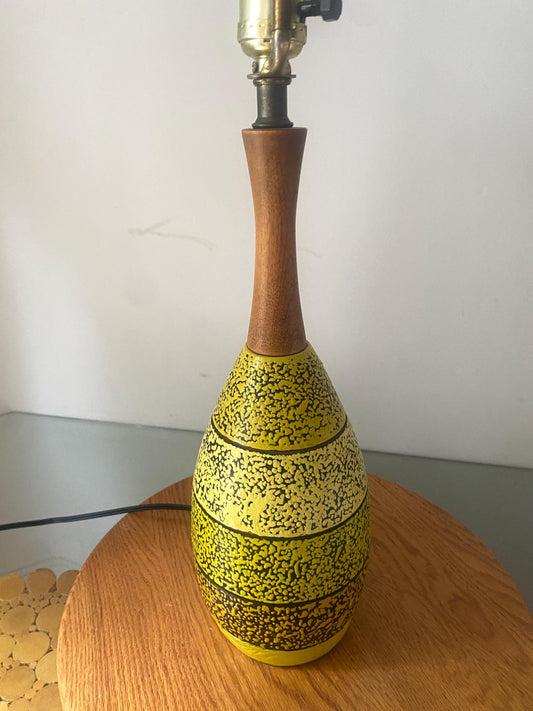 MCM Freshly Painted Yellow Chalkware Table Lamp with Wood Neck No Shade