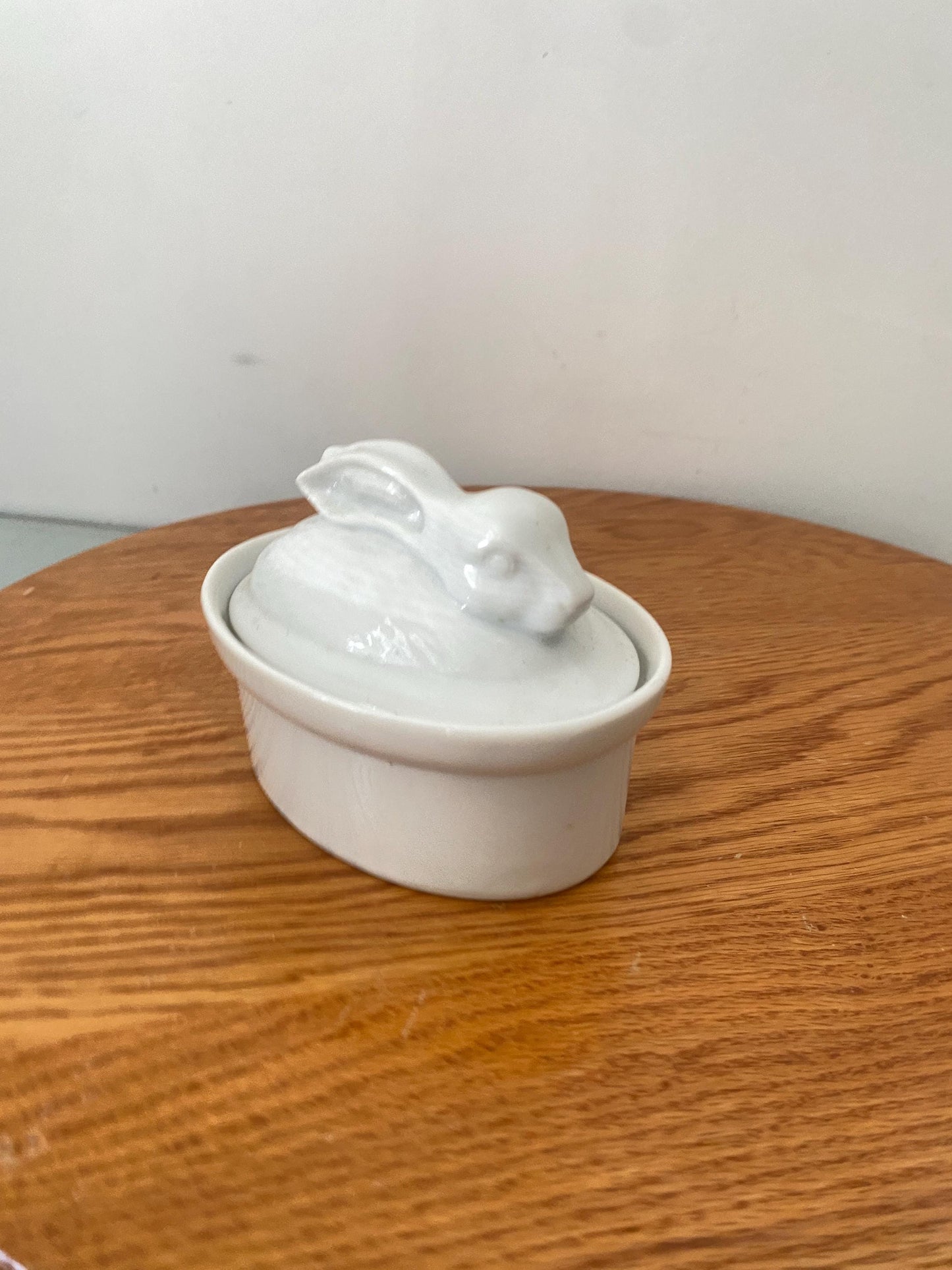 Vintage Small White Ceramic Rabbit on Nest Dish